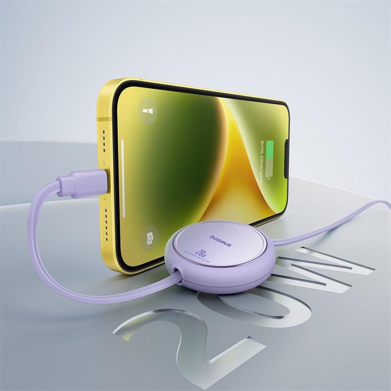 Baseus Free2Pull USB-C 20W Makaralı Hızlı Şarj ve Data Kablosu, Mor