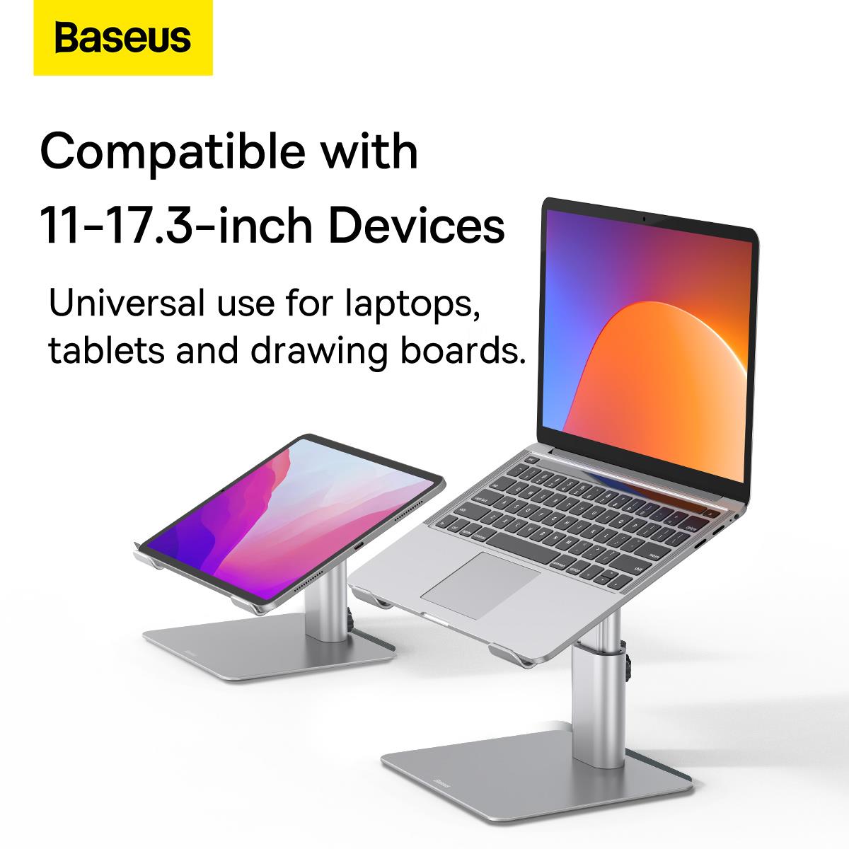 Baseus Metal Ayarlanabilir Dizüstü Bilgisayar Standı 11 - 17,3 ile Uyumlu, Gümüş