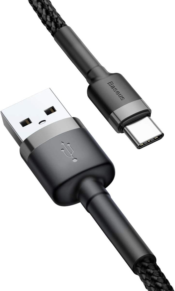 Baseus Cafule Serisi, Şarj & Data Aktarım Kablosu, Gri - Siyah, 2 m, 2 A, USB Type-A & USB Type-C
