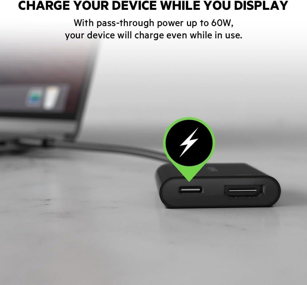 Belkin USB-C-HDMI AVC002btBK, 4K UHD Bağlı Cihazlar için 60 W, Macbook Pro HDMI Adaptörü