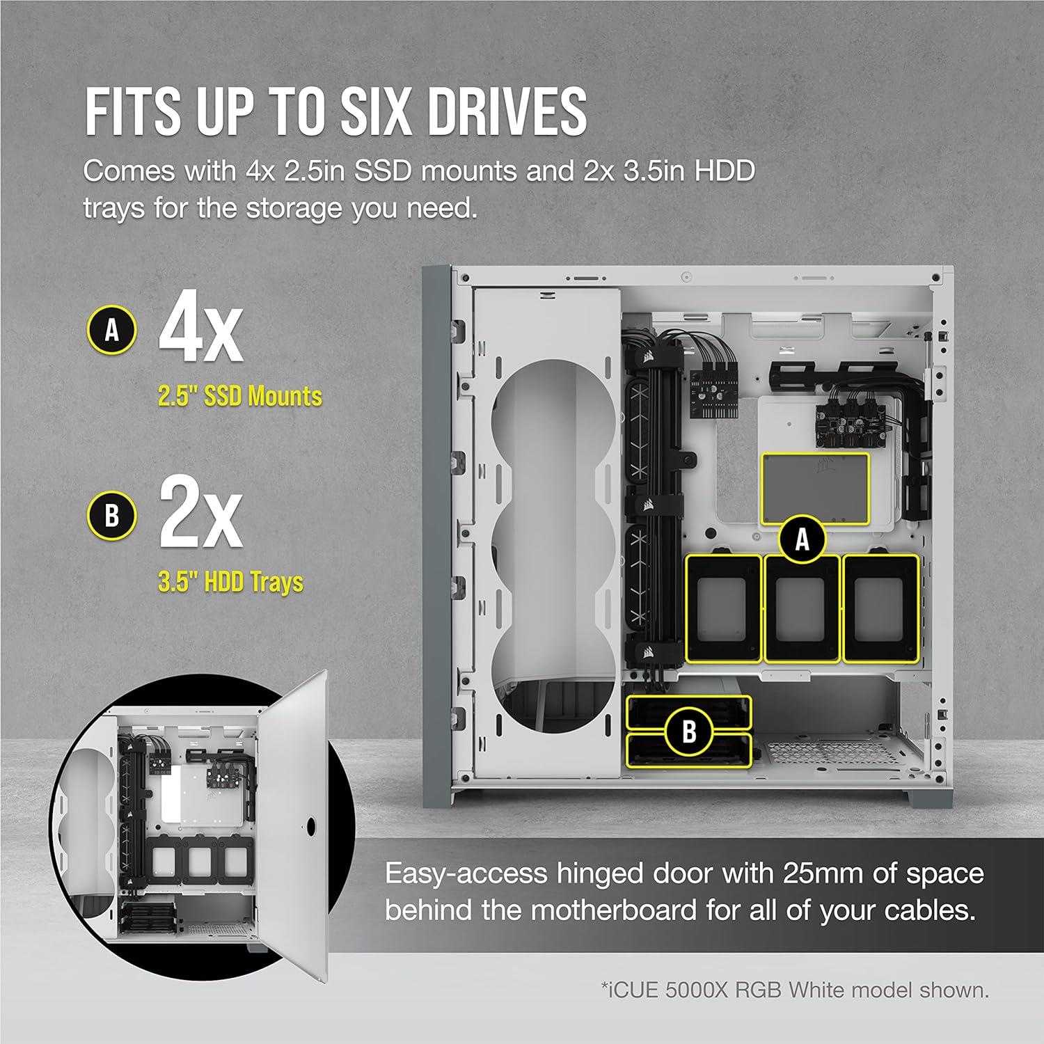 Corsair iCUE 5000X RGB Temperli Cam Mid Tower Smart Kasa, Beyaz (CC-9011213-WW)