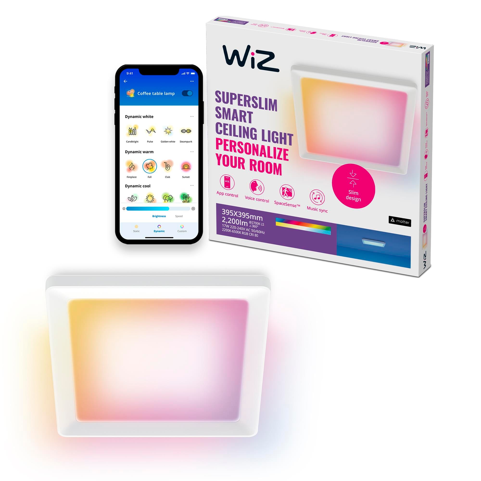 Wiz Beyaz Akıllı Sıva Üstü RGB Kare Panel Tavan Armatürü 17W