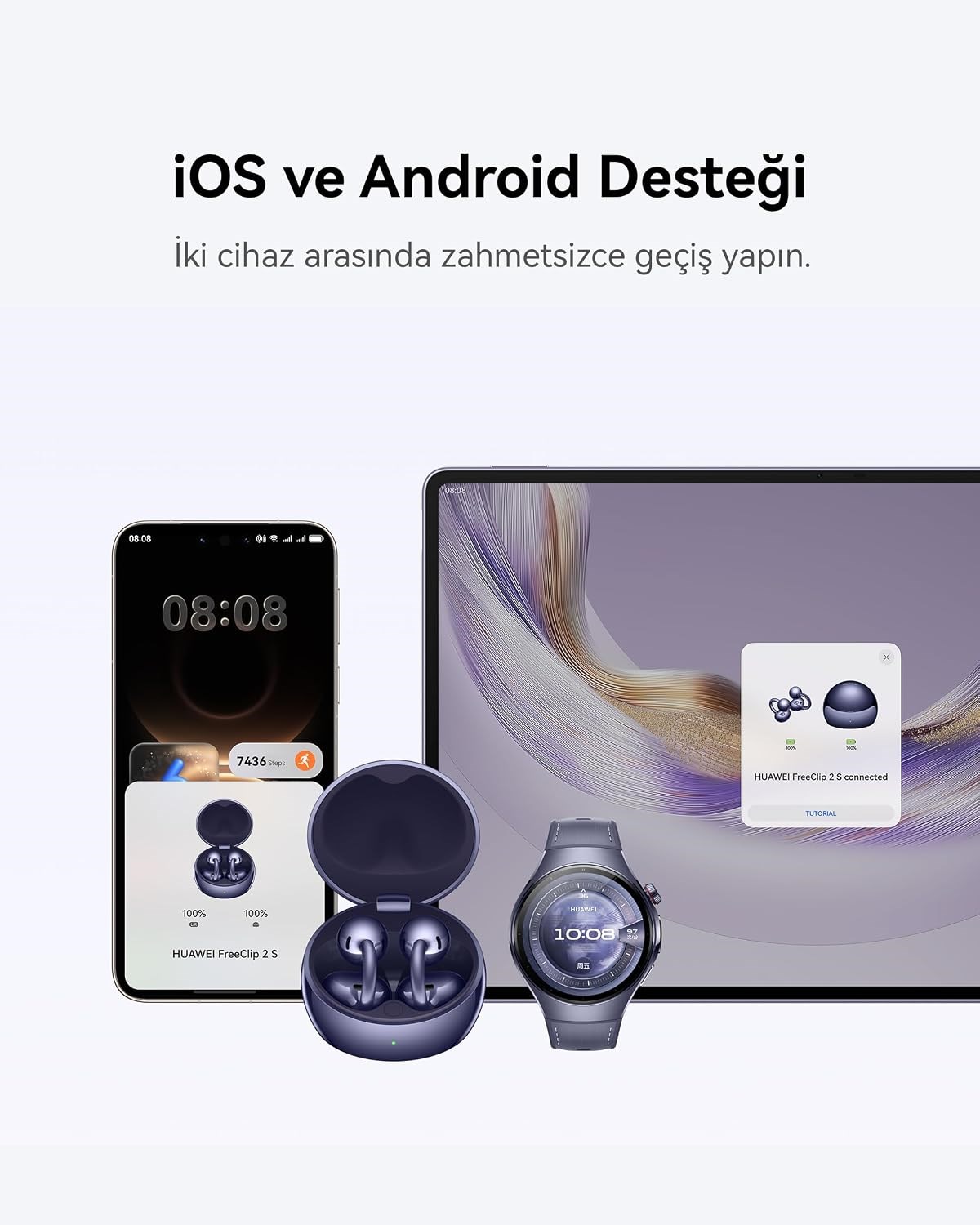 Huawei FreeClip 2 S Bluetooth Kulaklık, Gümüş