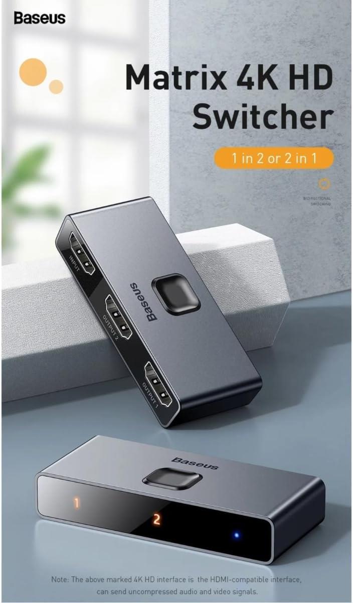 Baseus Matrix HDMI Switcher (2in1or 1in2) 4K 30Hz, Space Gray