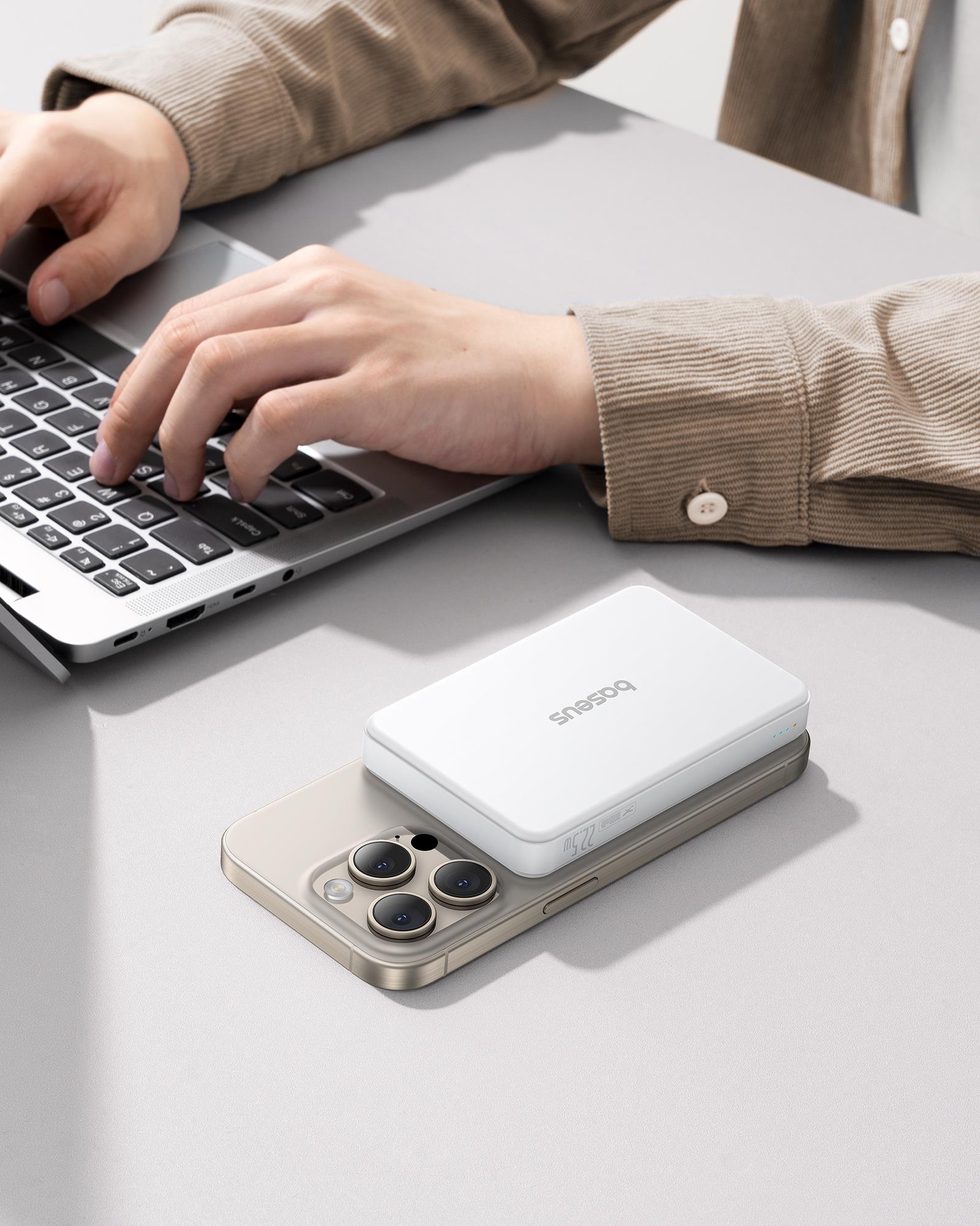 Baseus Airpow II Qi2 10000mAh MagSafe Powerbank 15W Kablosuz + 22,5W USB-A + 20W PD USB-C, Beyaz