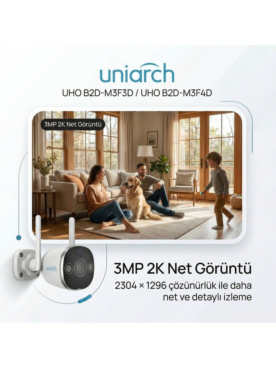 Uniarch Uho-B2D-M3F4D 3MP 2K HD Dış Mekan Bullet Wi-Fi Kamera