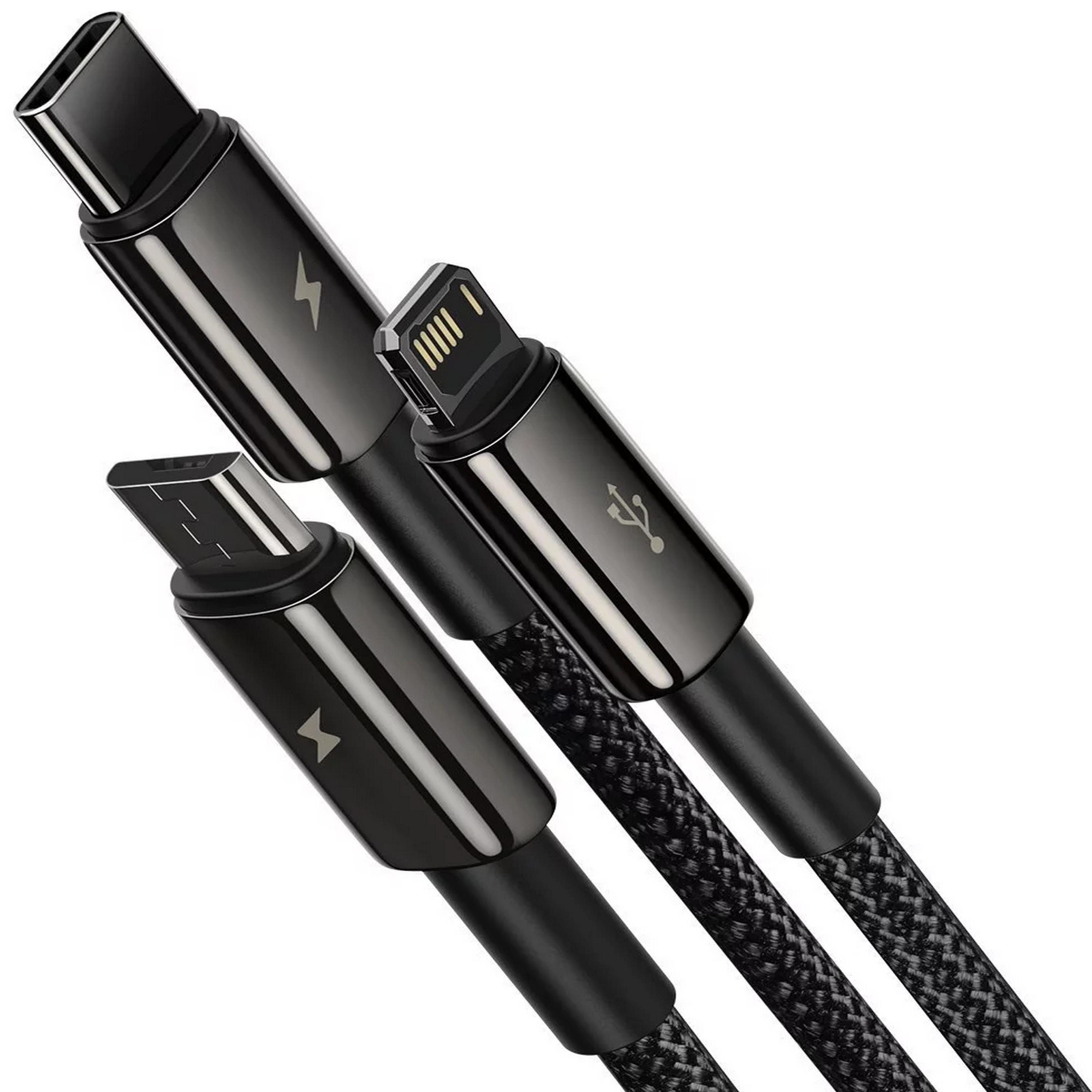 Baseus Tungsten Gold 3'ü 1 arada Hızlı Şarj Data Kablosu USB to M+L+C 3.5A 1.5m Siyah