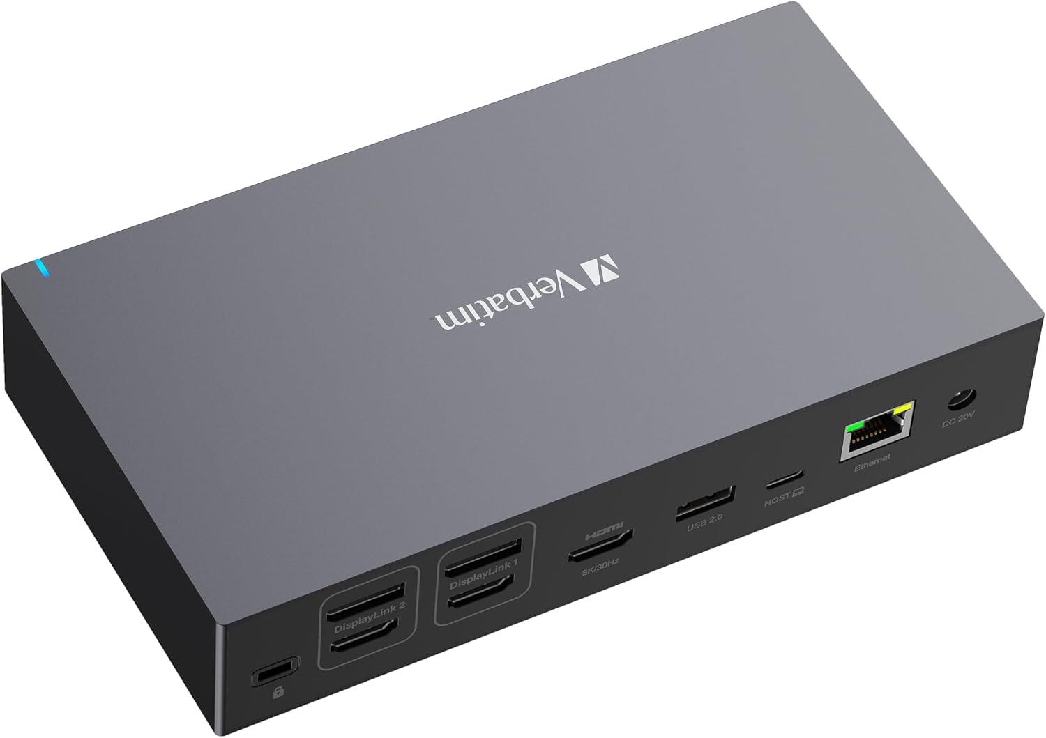 Verbatim USB-C Pro Docking Station, 17'si 1 arada Hub, HDMI 4K ve 8K, USB-A ve USB-C, PD 100 W, AUX, kart okuyucu
