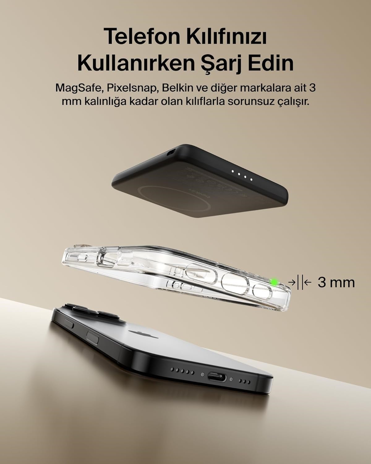 Belkin BoostCharge Slim MagSafe Qi 7.5W 5000 mAh Powerbank, Siyah