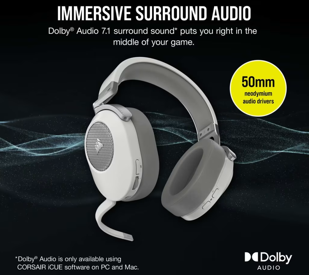Corsair HS65 Surround USB Dolby Audio 7.1 Kablosuz Bluetooth Gaming Kulaklık Beyaz (CA-9011286-EU2)