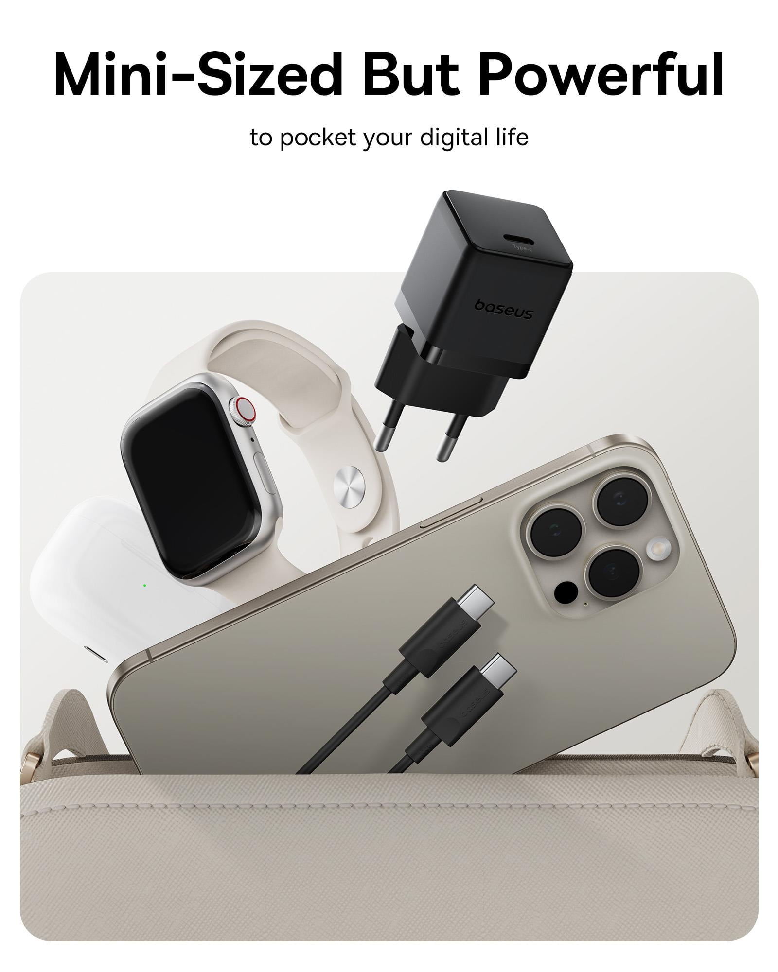 Baseus Palm USB-C Ultra Mini Hızlı Şarj Aleti 30W, Beyaz