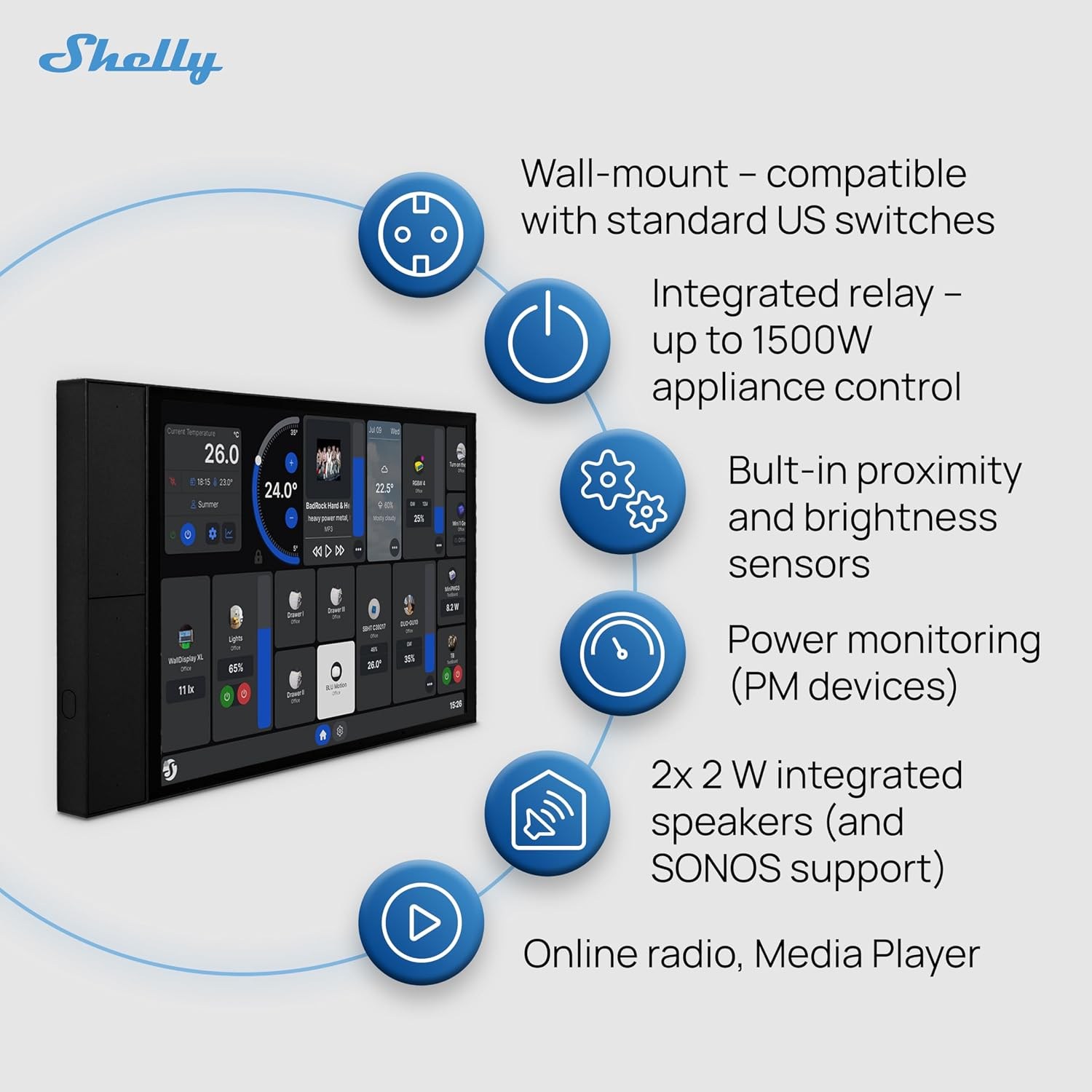 Shelly Wall Display XL Black Akıllı Ev Kontrol Paneli
