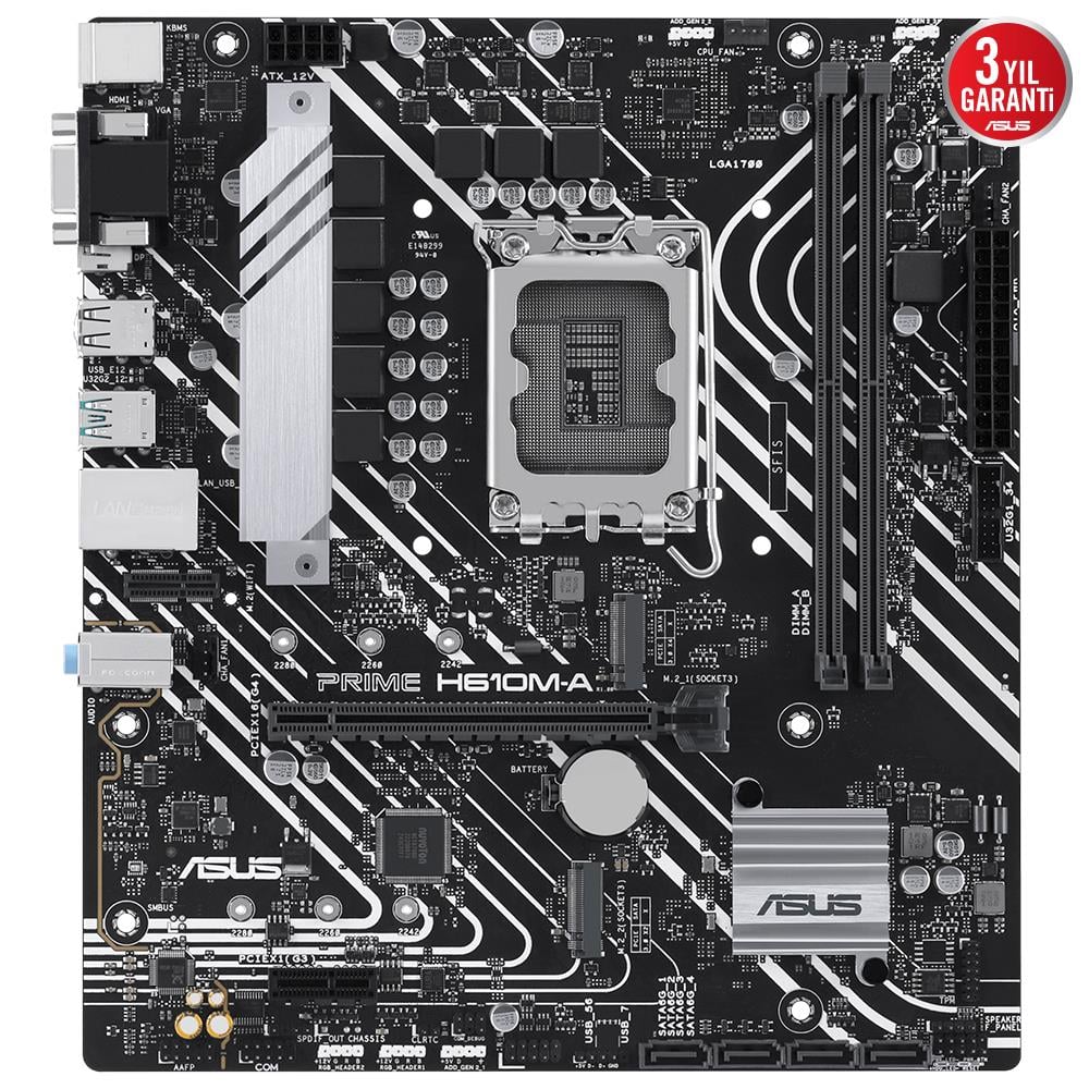 ASUS PRIME H610M-A-CSM INTEL H610 LGA1700 DDR4 3200 DP HDMI VGA CIFT M2 USB3.2 AURA RGB mATX UCRETSIZ UZAKTAN YAZLIMI ASUS 5X PROTECTION III