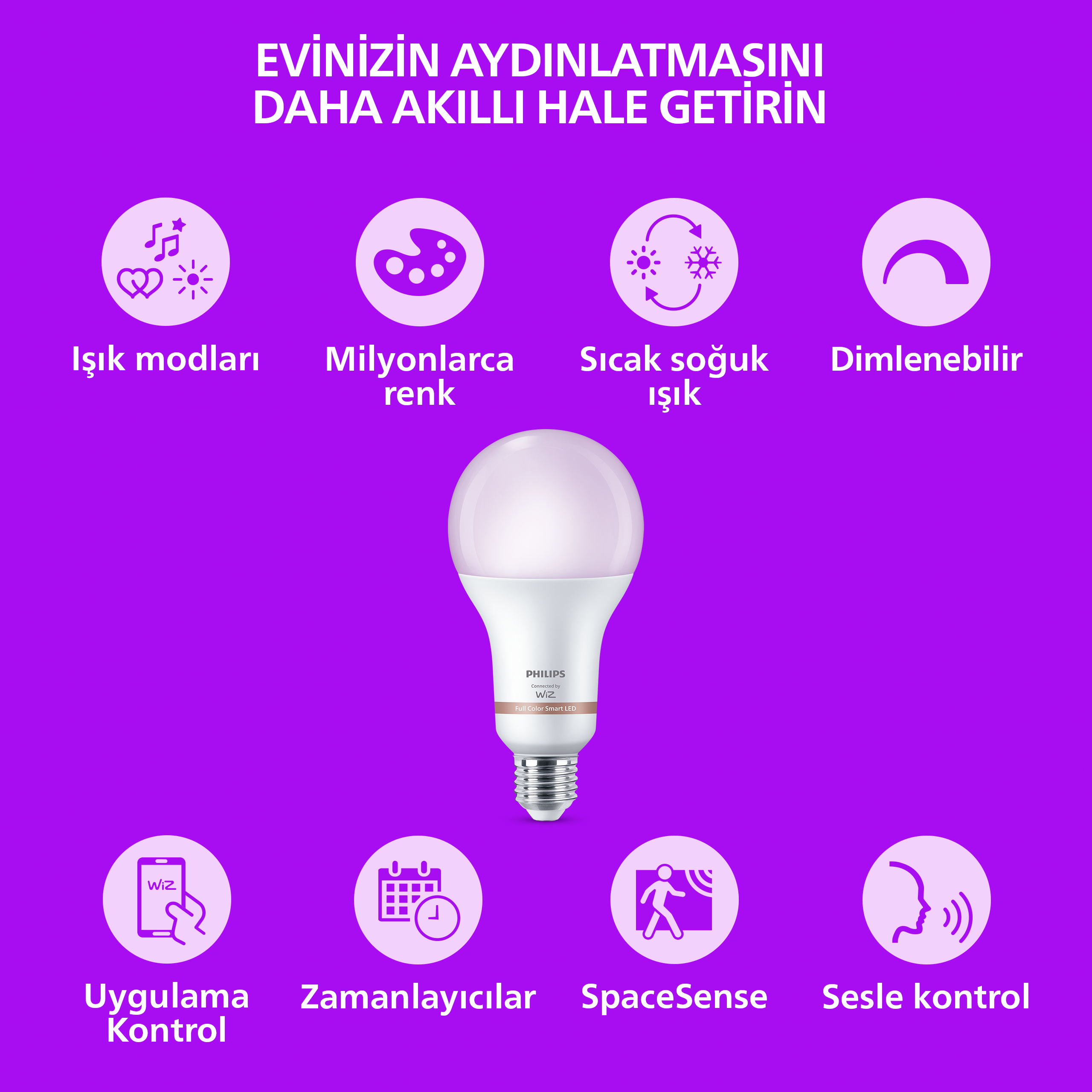 Philips Smart Lighting LED Ampul A60 E27 100W Eşdeğer RGB - Google Home, Alexa, HomeKit ve Matter uyumlu
