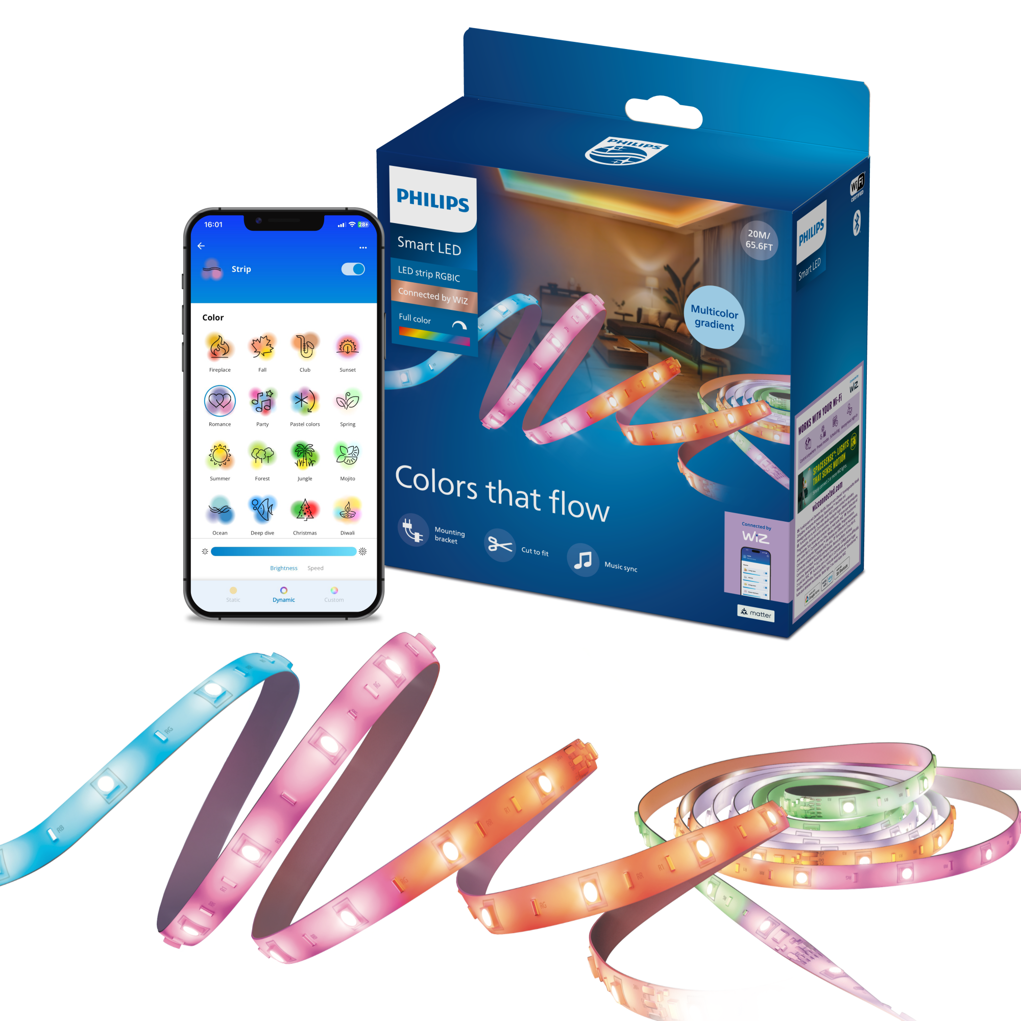 Philips Smart Lighting RGBIC LED Şerit 20 m (Type-C) - Google Home, Alexa, HomeKit ve Matter uyumlu