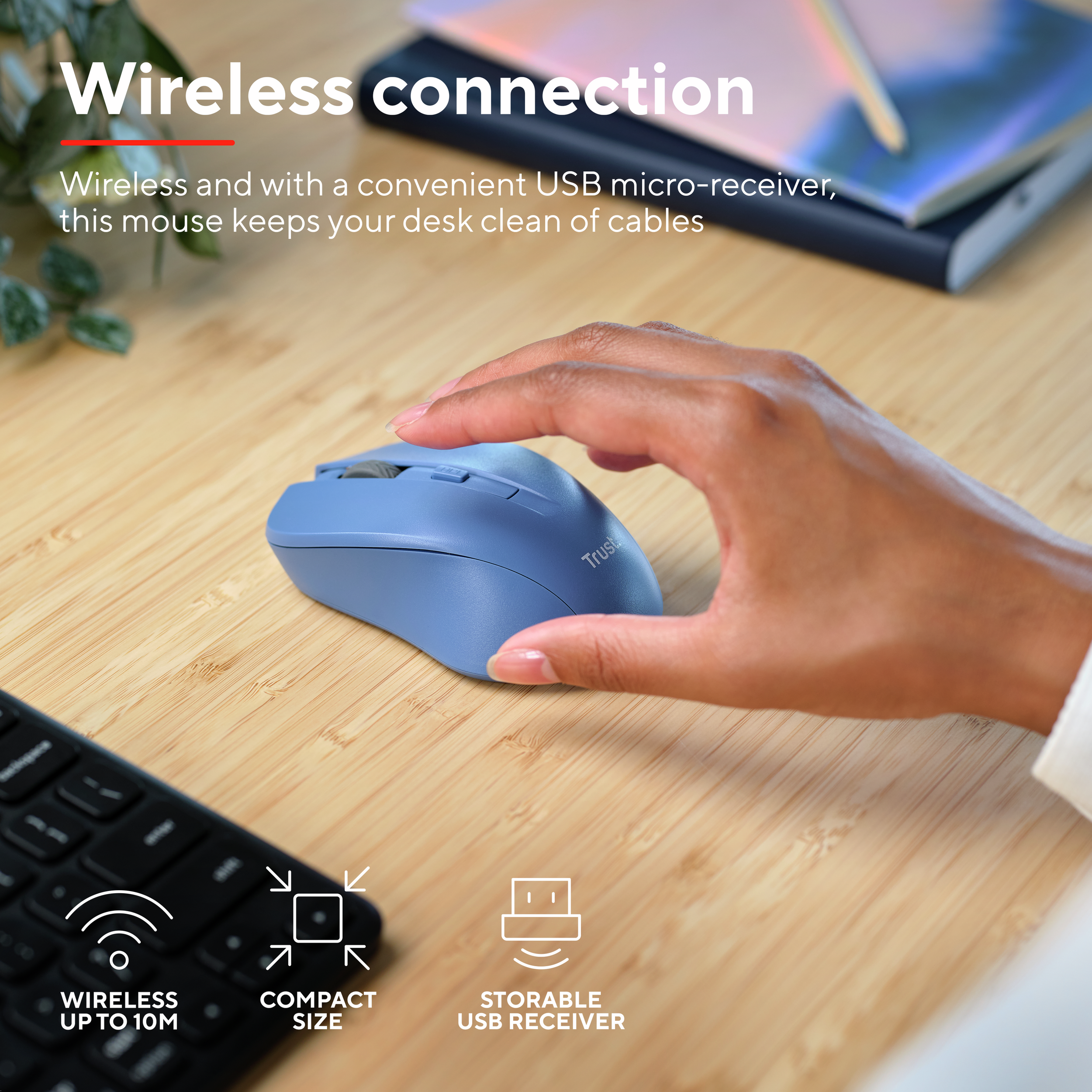 Trust MYDO Sessiz Kablosuz Mouse-Mavi