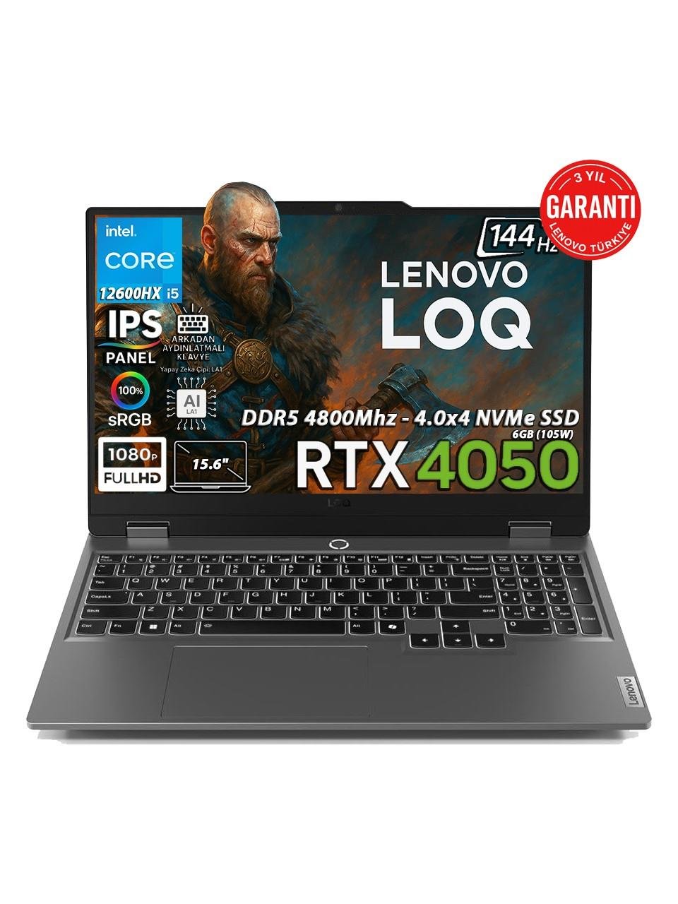 Lenovo Loq 15IAX9 Intel Core i5 12600HX 12GB 1TB SSD RTX4050 FreeDOS 15.6