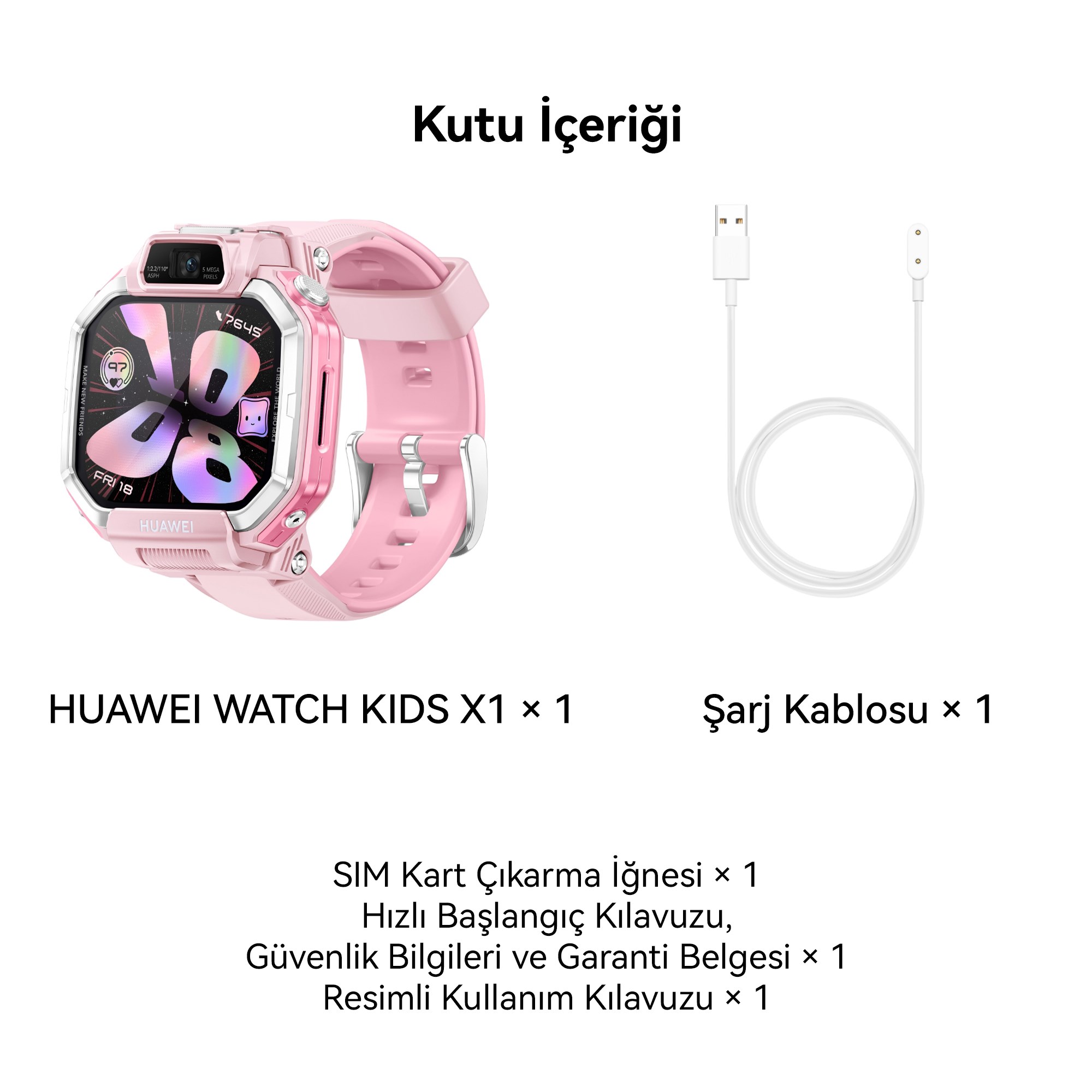 Huawei Watch Kids X1 Akıllı Çocuk Saati - Pembe, 360° Dönen Çift Kamera, HD Görüşme, Hassas Konum Takibi, 3 Yıl Garantili
