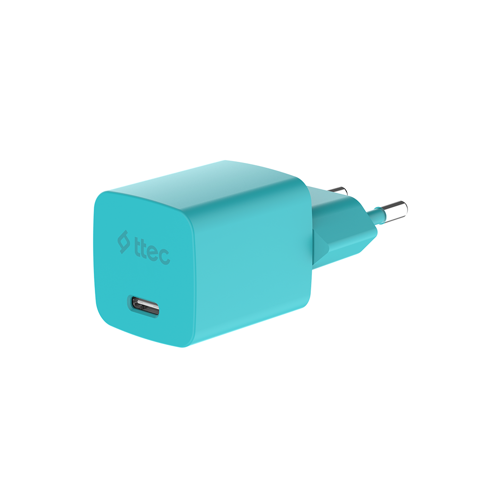 ttec SmartCharger GAN 45W AVS PD Seyahat Hızlı Şarj Aleti + USB-C - USB-C 3A Kablo Neon Neon Mavi