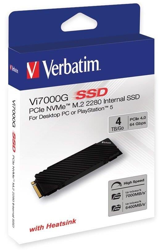 Verbatim 49369 Vi7000G 4TB M2 NVMe PCIe Gen4 Soğutuculu Gaming SSD, PS5 Uyumlu - 7400MB/6500MB 