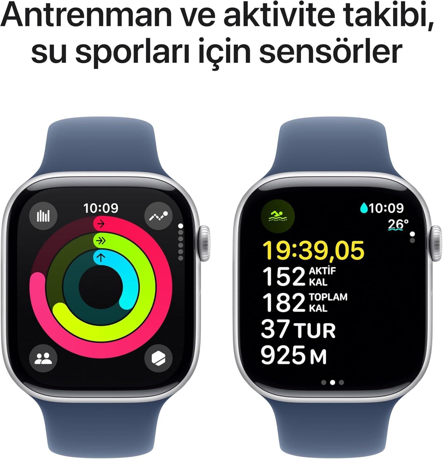Apple Watch Series 10 GPS 42 mm Gümüş Rengi Kasa Akıllı Saat ve Kot Rengi Spor Kordon - M/L