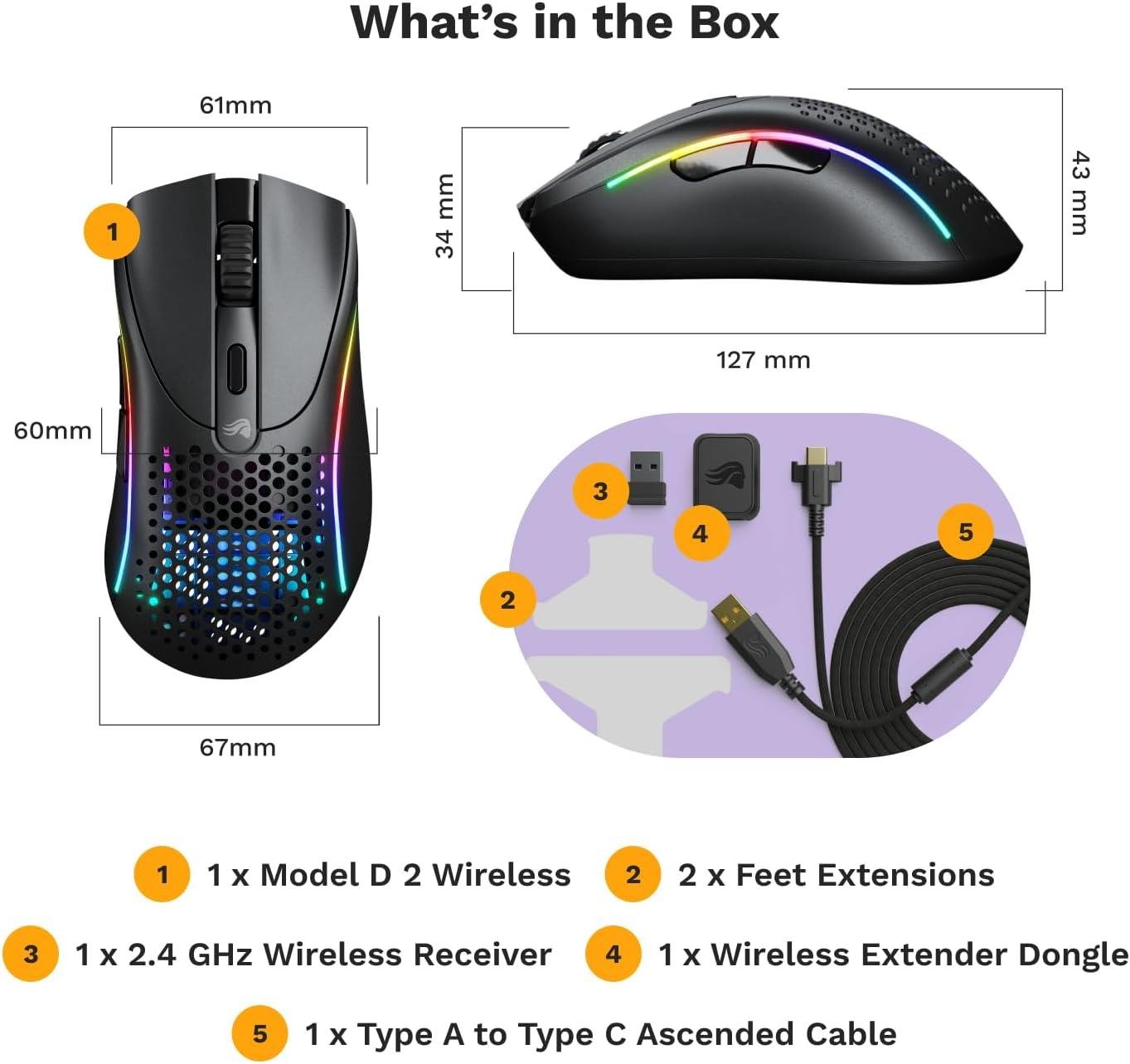 Glorious Model D 2 Mini Kablosuz Gaming Mouse - Mat Siyah