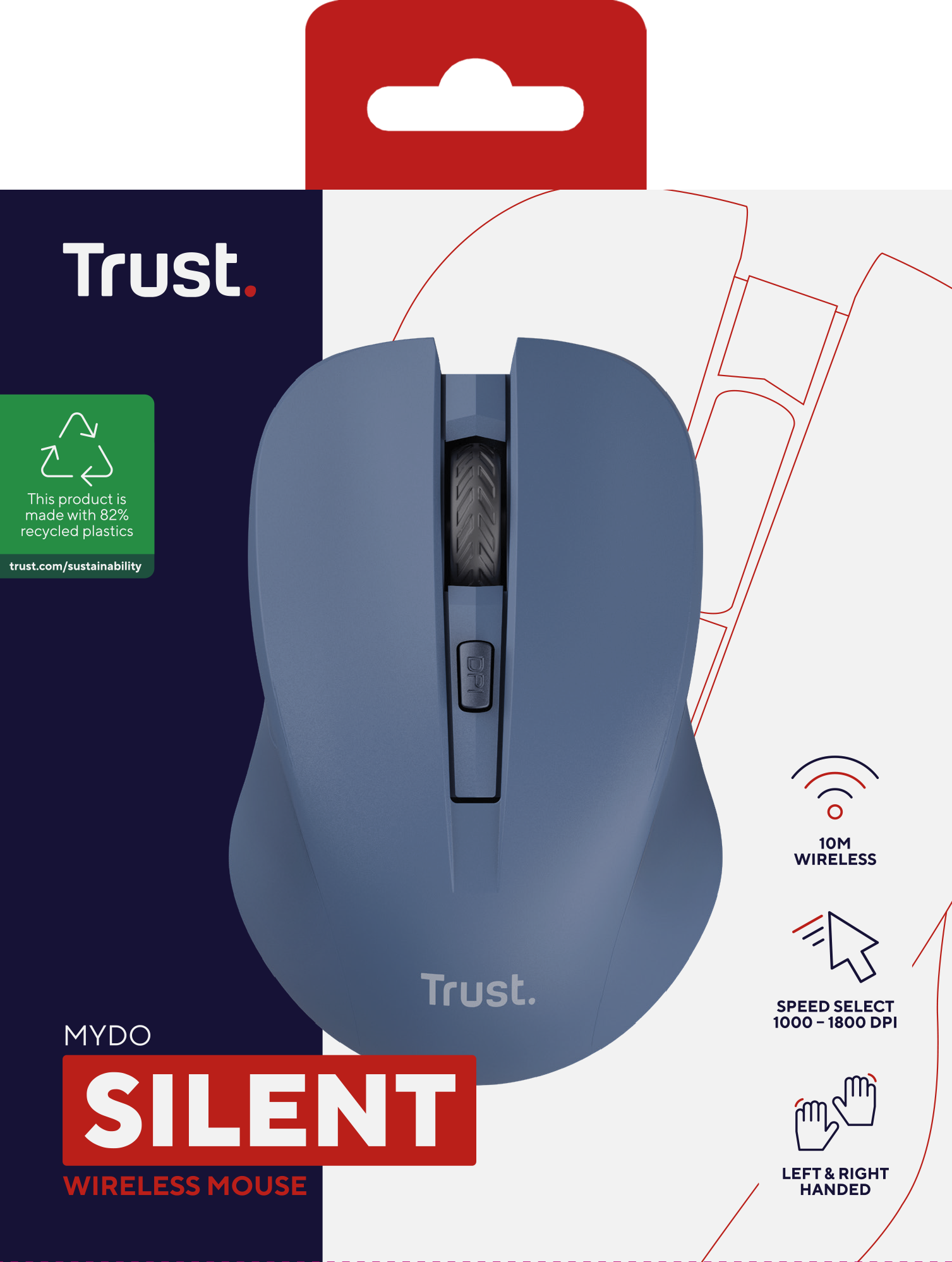 Trust MYDO Sessiz Kablosuz Mouse-Mavi