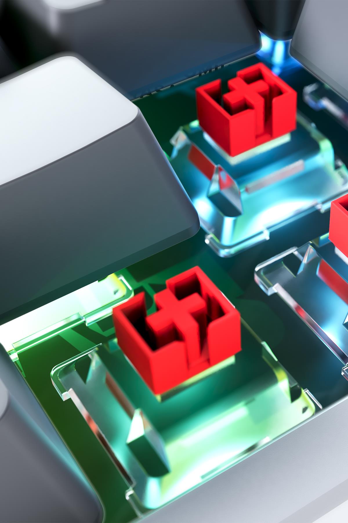 Rampage YORU Mini Gri/Beyaz Type-C Bağlantılı OUTEMU Red Swich Q Mekanik Gaming Oyuncu Klavye RGB