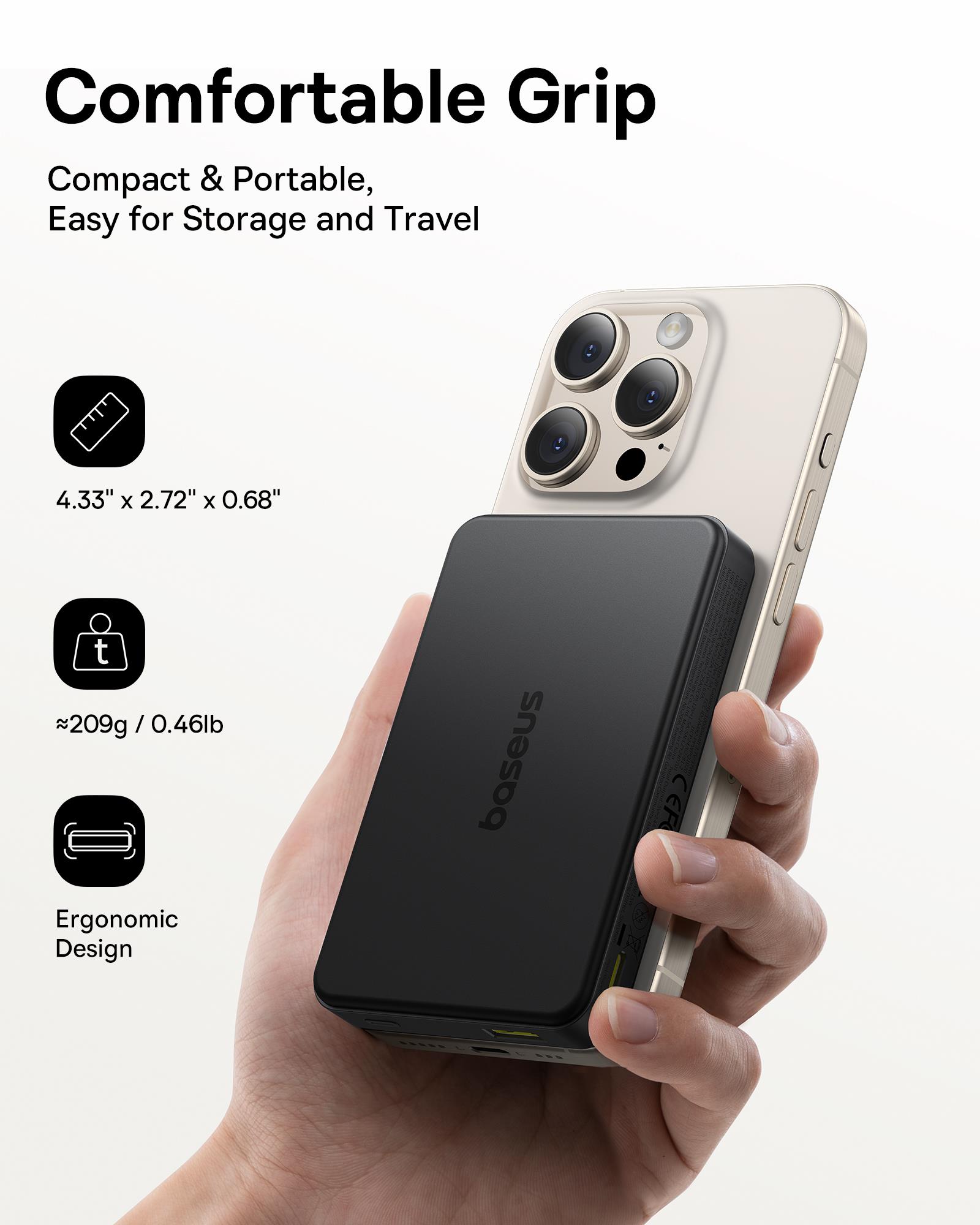 Baseus Airpow II Qi2 10000mAh MagSafe Powerbank 15W Kablosuz + 22,5W USB-A + 20W PD USB-C, Siyah