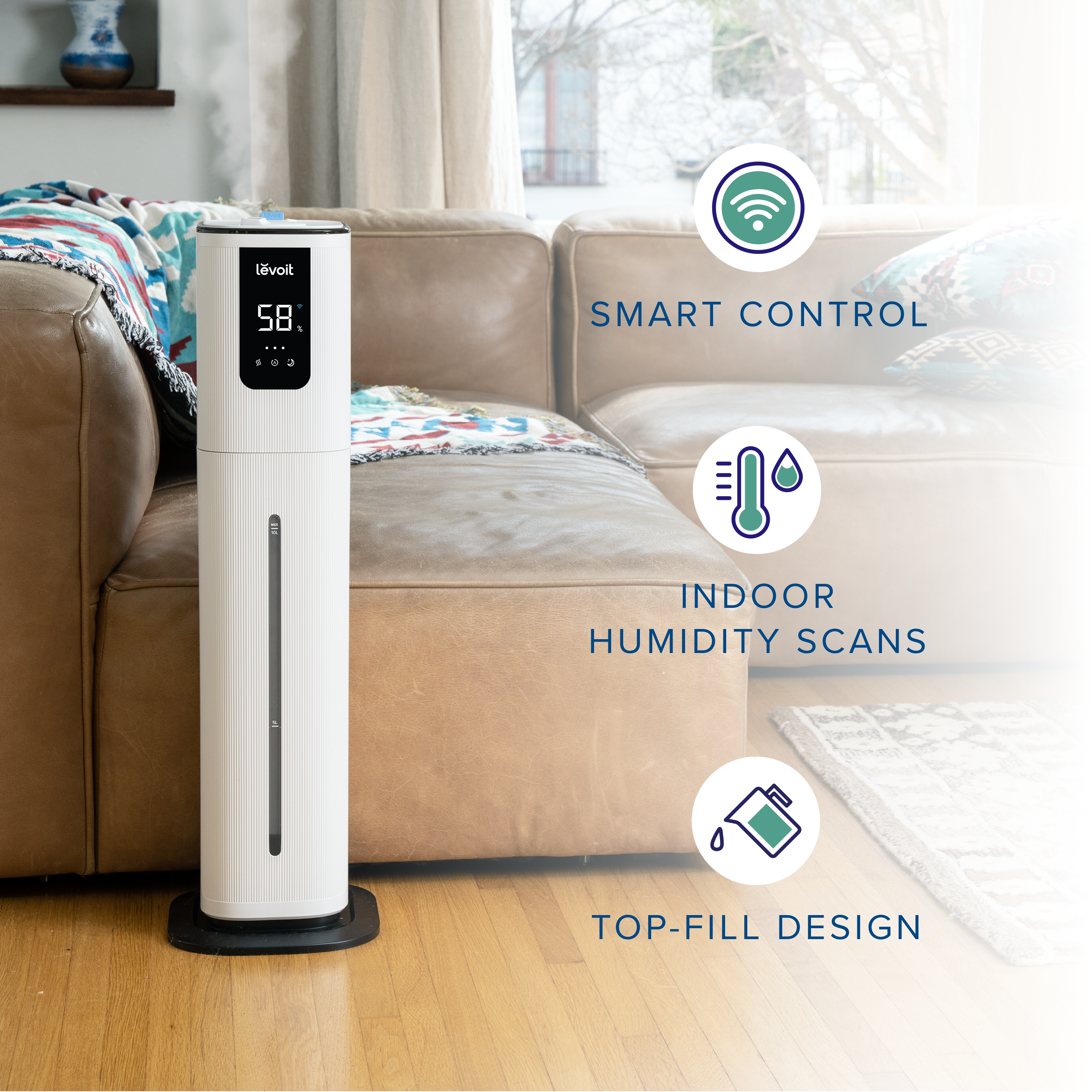 Levoit Tower OasisMist 1000S 10L Akıllı Kule Hava Nemlendirme Cihazı