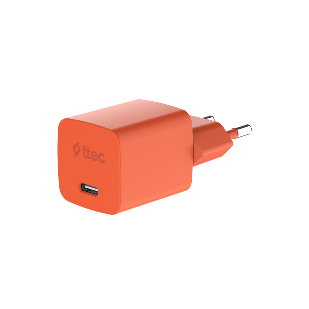 ttec SmartCharger GAN 45W AVS PD Seyahat Hızlı Şarj Aleti + USB-C - USB-C 3A Kablo Neon Neon Turuncu