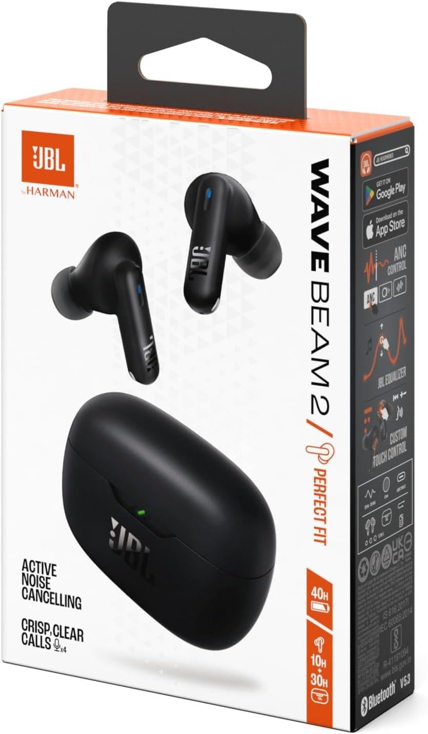 JBL WAVE BEAM 2 ブラック JBL Wave Beam2, ANC Kablosuz Kulakiçi Kulaklık, Siyah