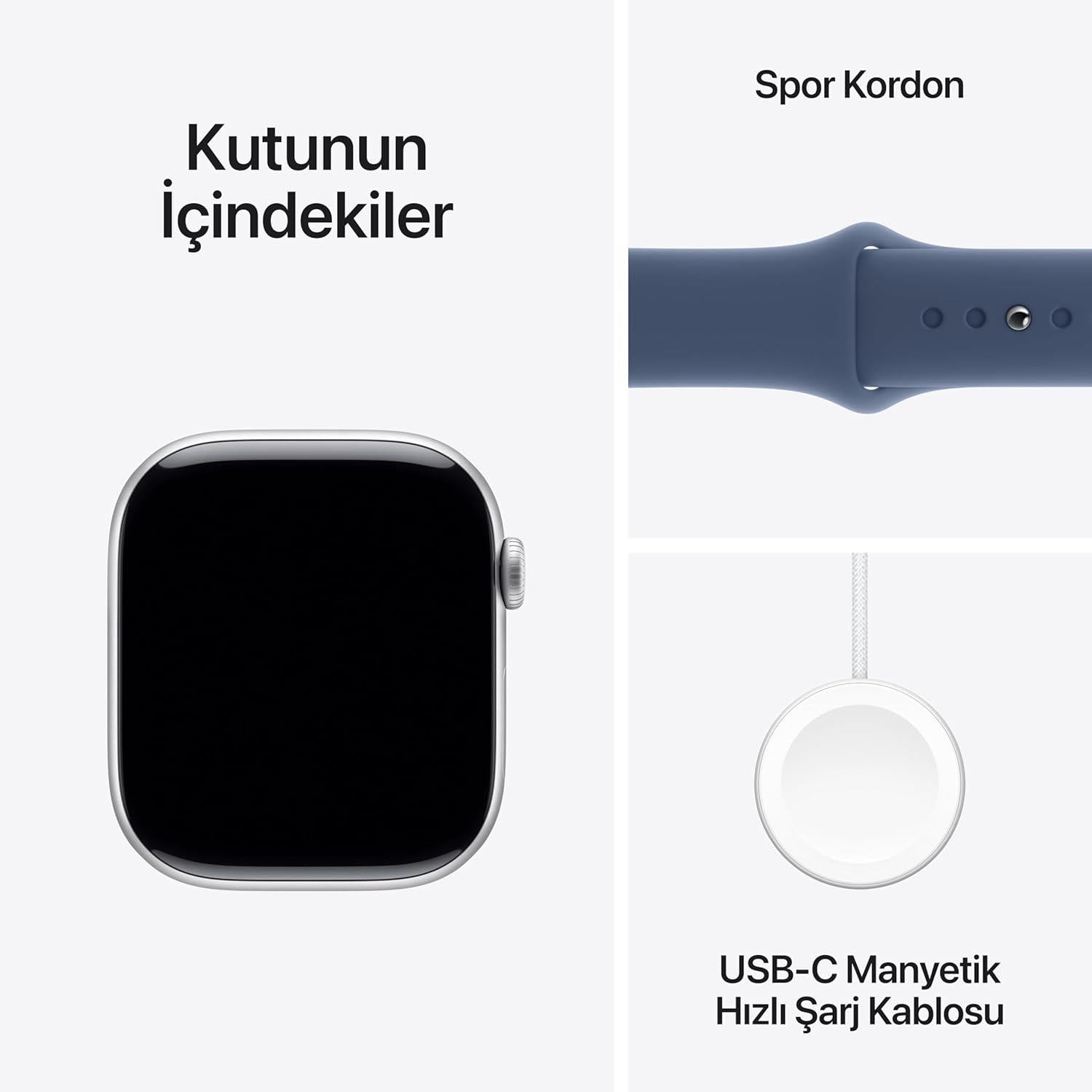 Apple Watch Series 10 GPS 42 mm Gümüş Rengi Kasa Akıllı Saat ve Kot Rengi Spor Kordon - M/L