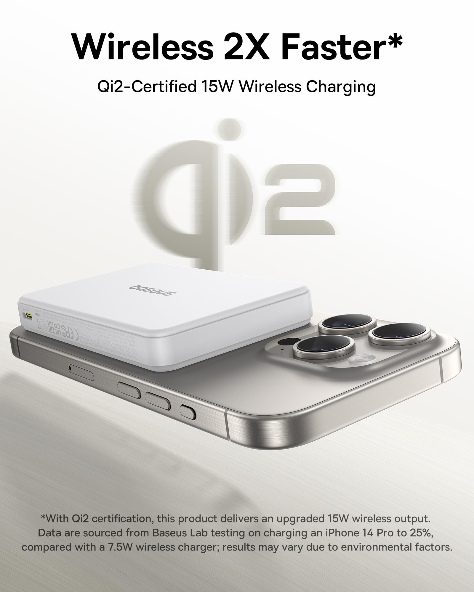 Baseus Airpow II Qi2 10000mAh MagSafe Powerbank 15W Kablosuz + 22,5W USB-A + 20W PD USB-C, Beyaz