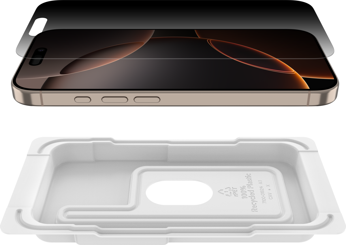 Belkin OVA169HQ ScreenForce InvisiGlass iPhone 16 Pro Uyumlu (Kolay Hizalama Tepsili) Privacy Ekran Koruyucu