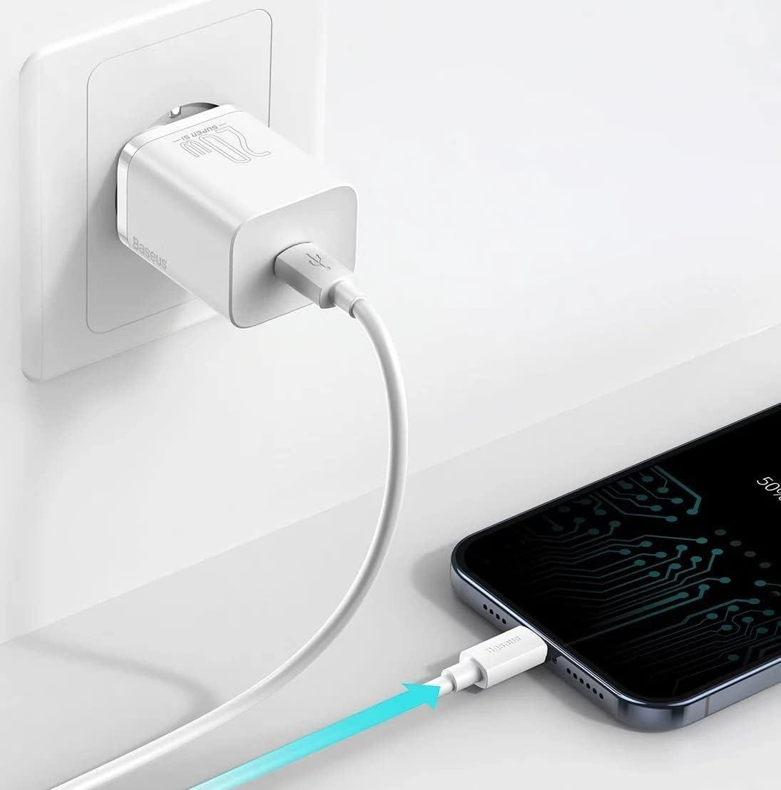 Baseus Super Si PD 20W USB-C & USB-C Kablo ve Hızlı Şarj Cihazı Seti - Beyaz
