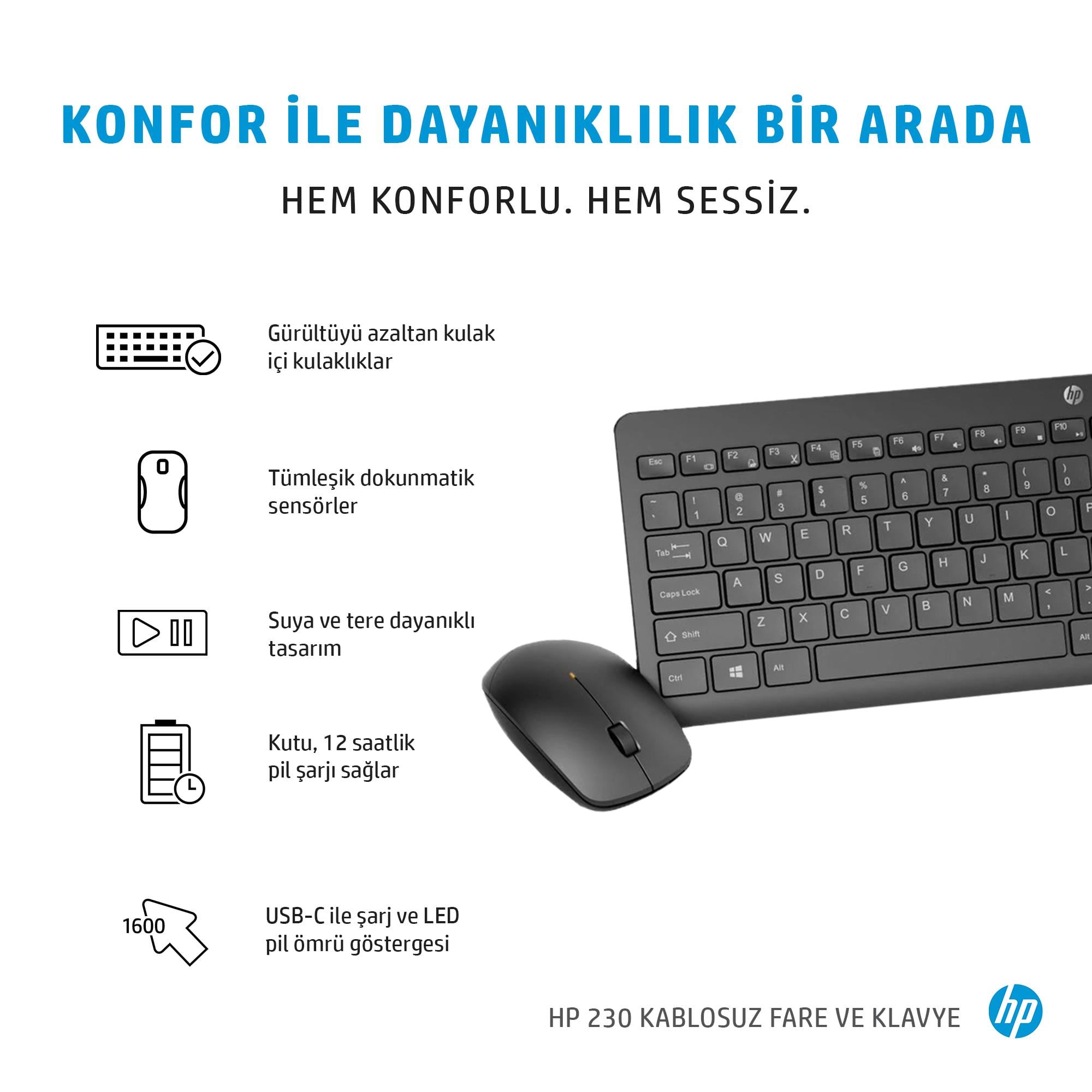 HP 230 Kablosuz Beyaz Klavye- Mouse Set İngilizce - 3L1F0AA