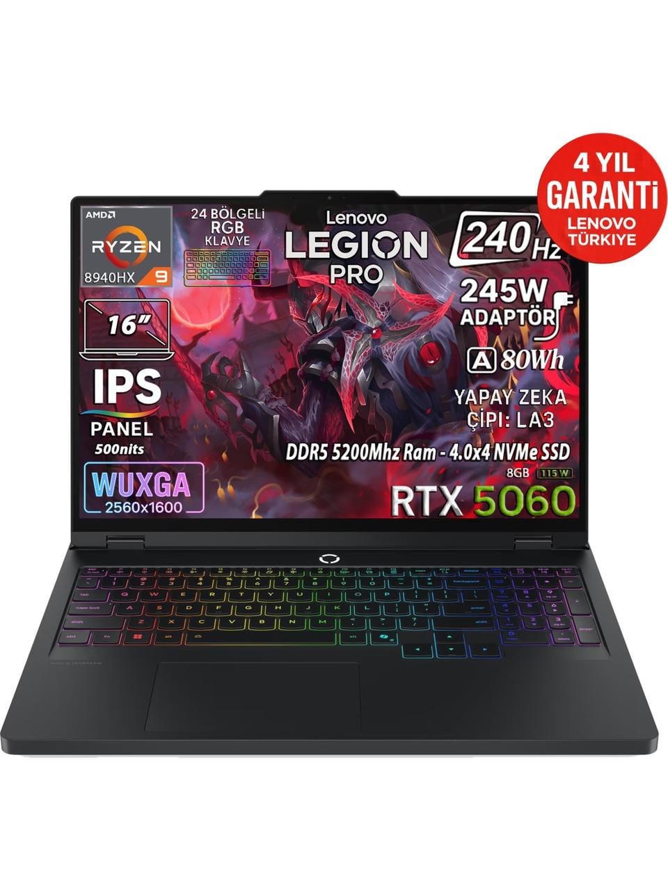 Lenovo Legion Pro 5 16ADR10 Amd Ryzen 9 8940HX 32GB 1TB SSD RTX 5060 8GB (115W) 16