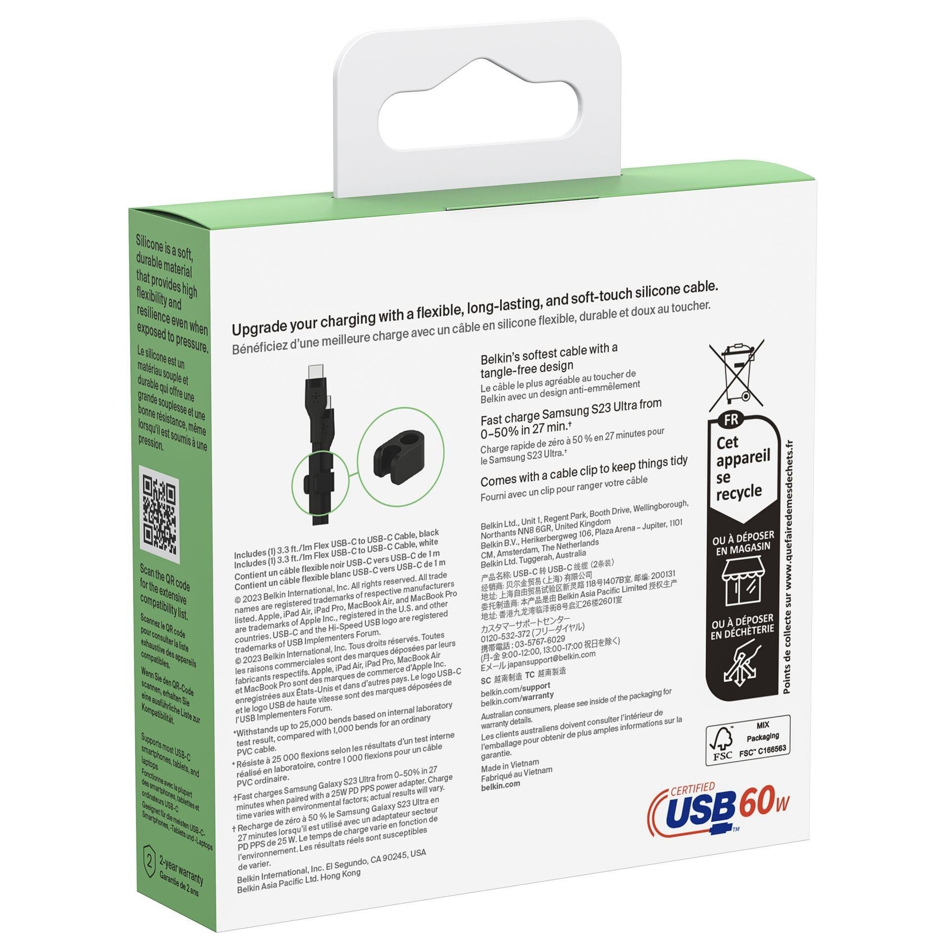 Belkin CAB009BT1MBW2PK Type C-C Silikon Kablo 1 Metre 2'li Paket - Beyaz