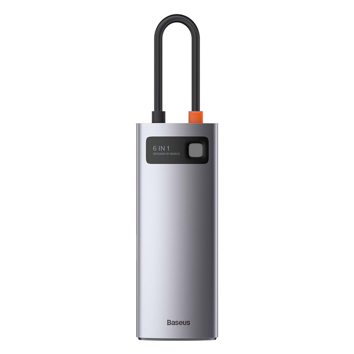 Baseus Metal Gleam 6 in 1 Multifonksiyonal Type-C Hub Dock Station - Gri