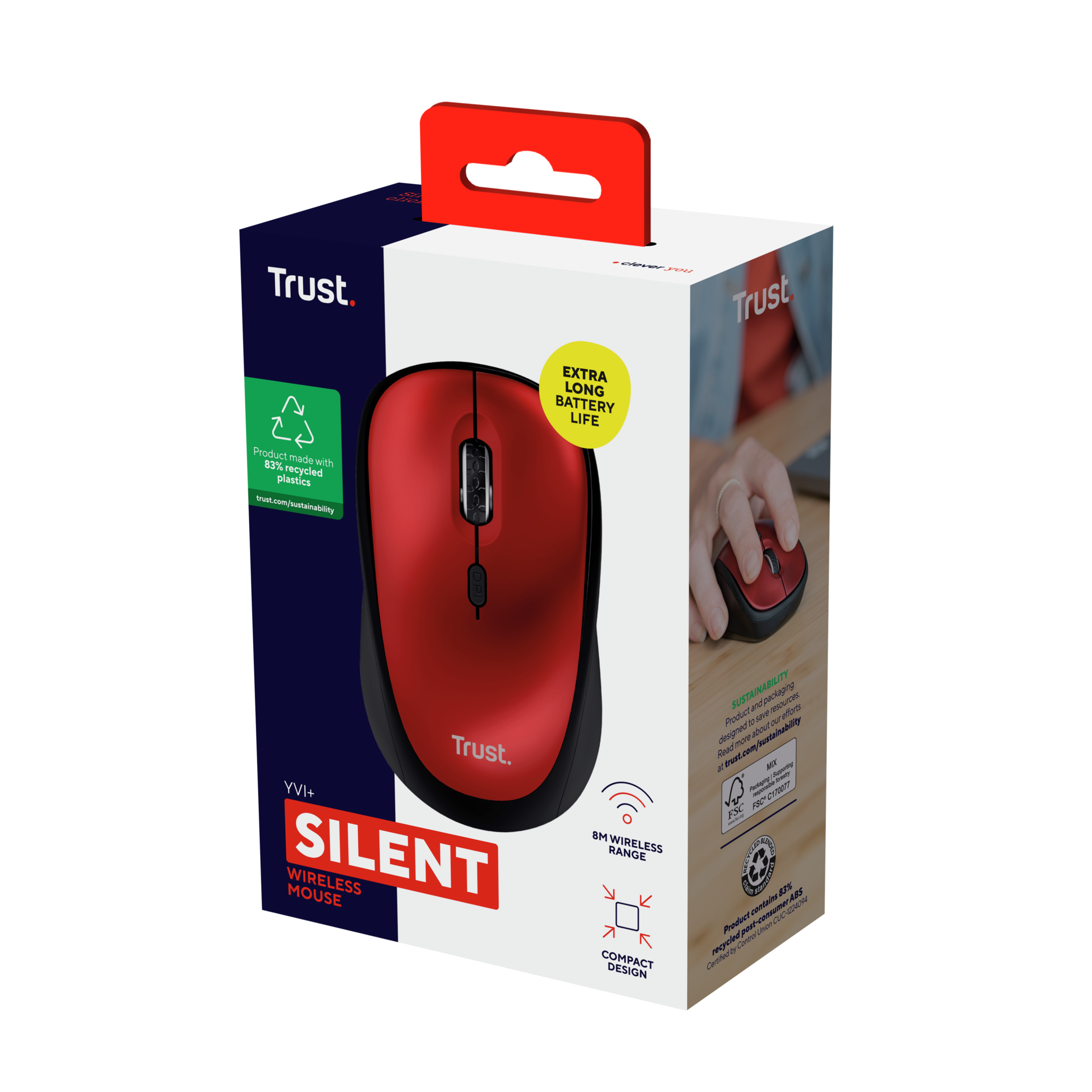 Trust 24550 Yvi+ Sessiz Kablosuz Mouse-Kırmızı