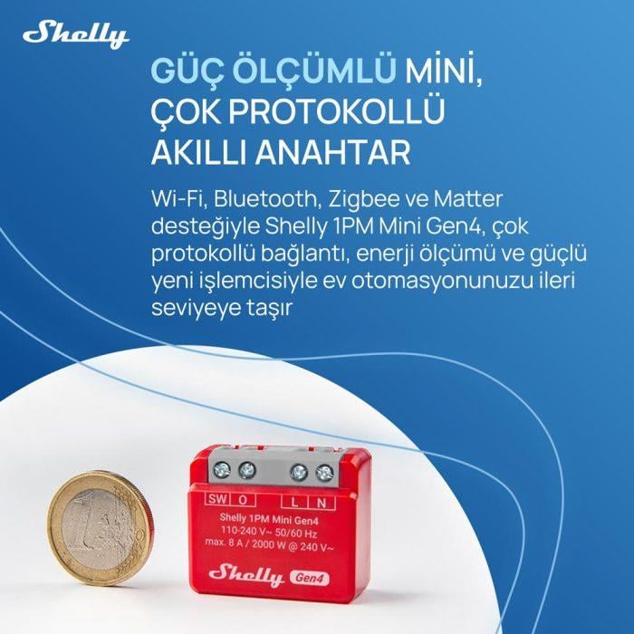 Shelly 1PM Mini Gen4 Enerji Ölçümlü Akıllı Röle