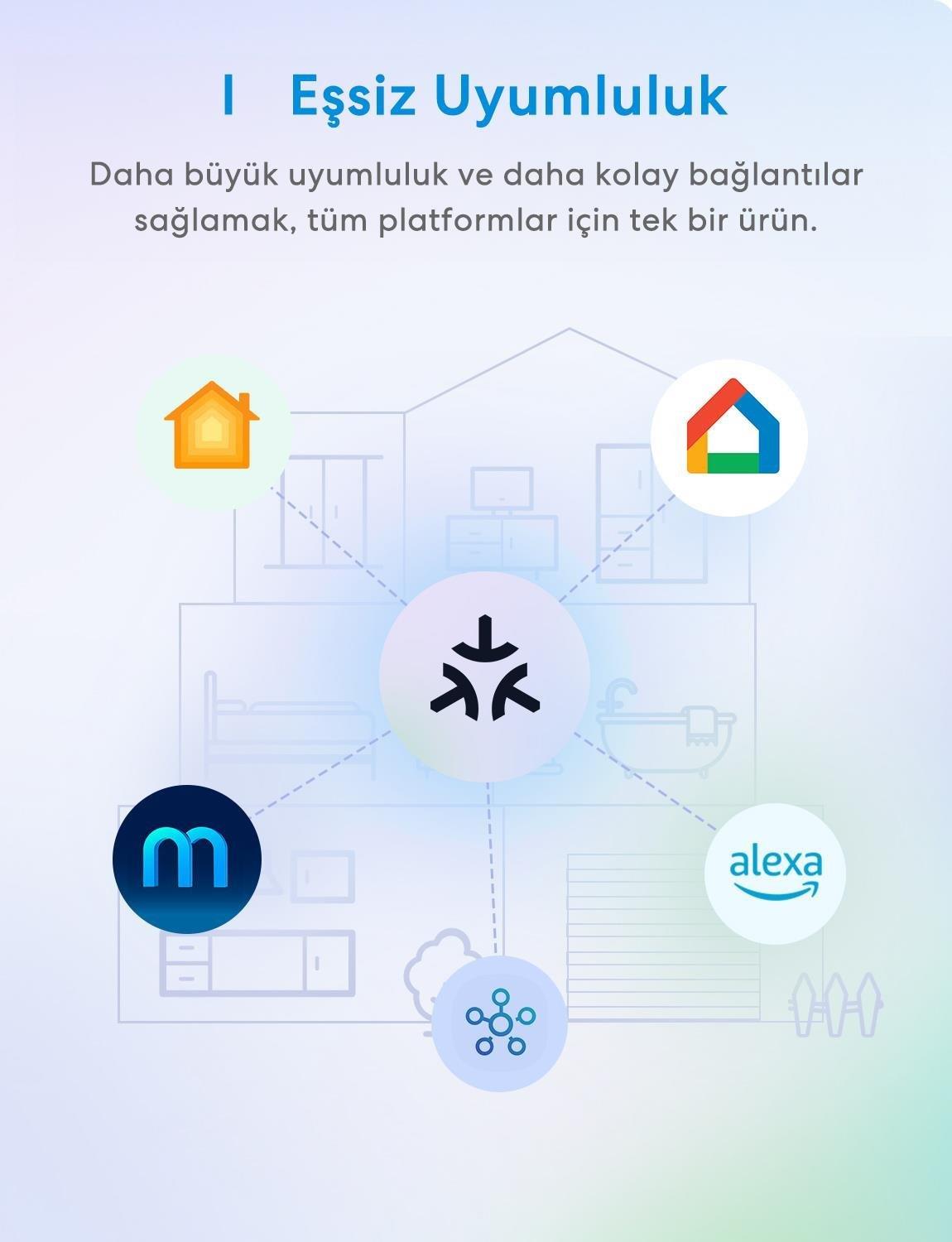 Meross Matter Akıllı Wi-Fi Mini Priz 2'li Paket (Apple HomeKit, Alexa ve Google Home Destekli)