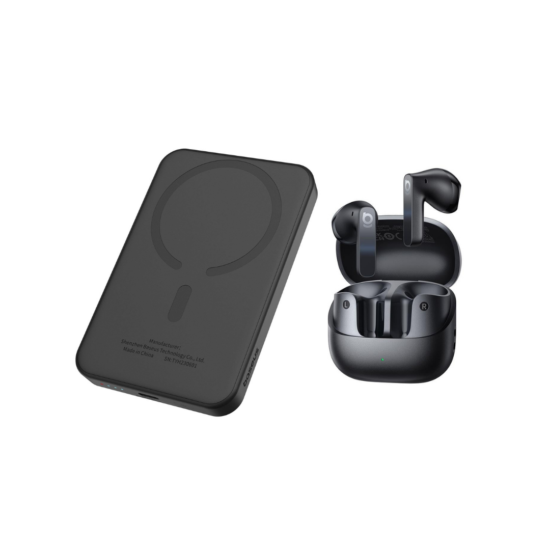 Baseus Bass BS1 NC Kulak İçi Kulaklık ve Mini 5000 mAh MagSafe Powerbank