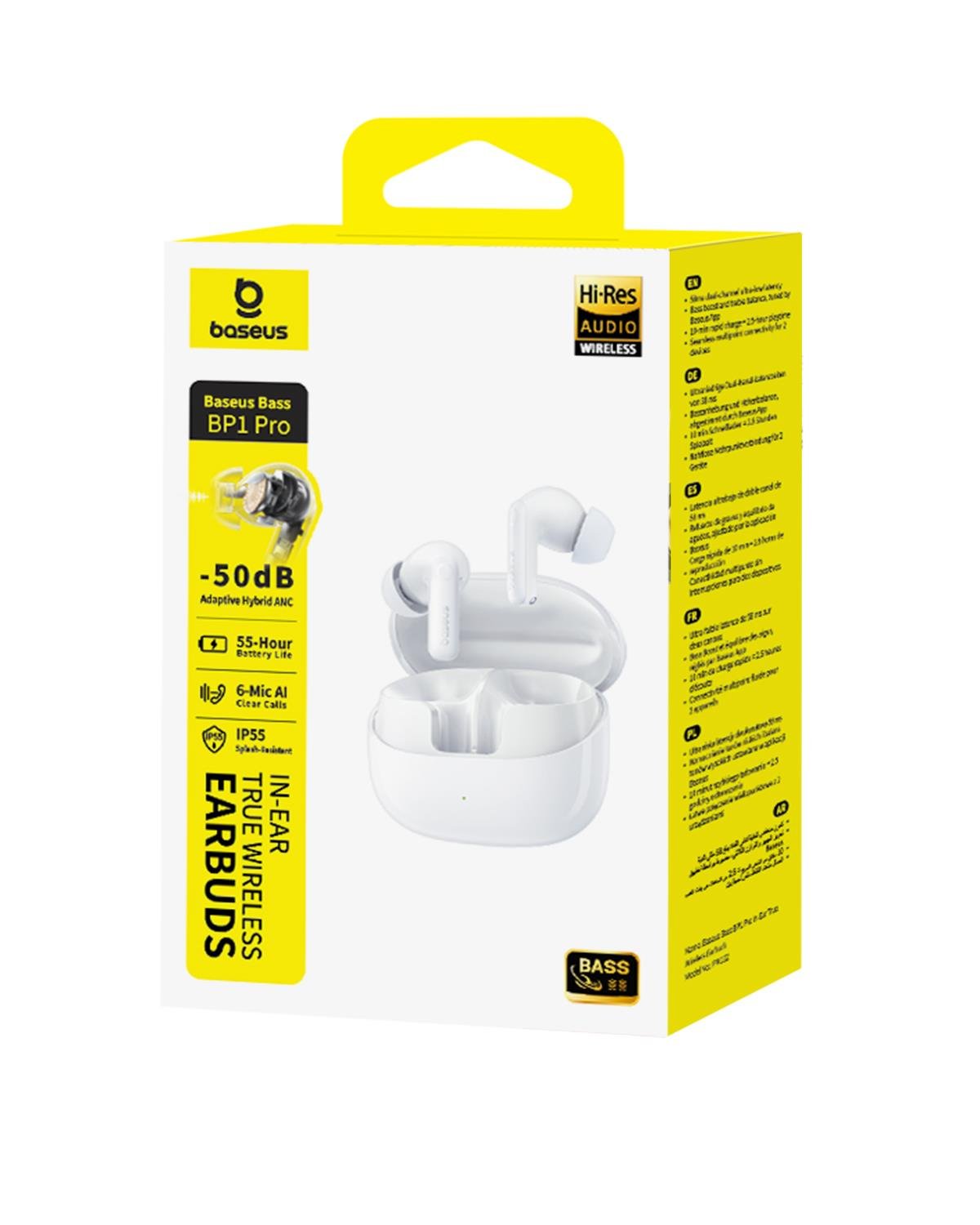 Baseus Bass BP1 Pro 50 dB Gürültü Engellemeli Kulaklıkiçi Kulaklık, 6 Mikrofonlu AI Net Arama, IP55, 55 Saat Oynatma Süresi, Bluetooth 6.0, Beyaz