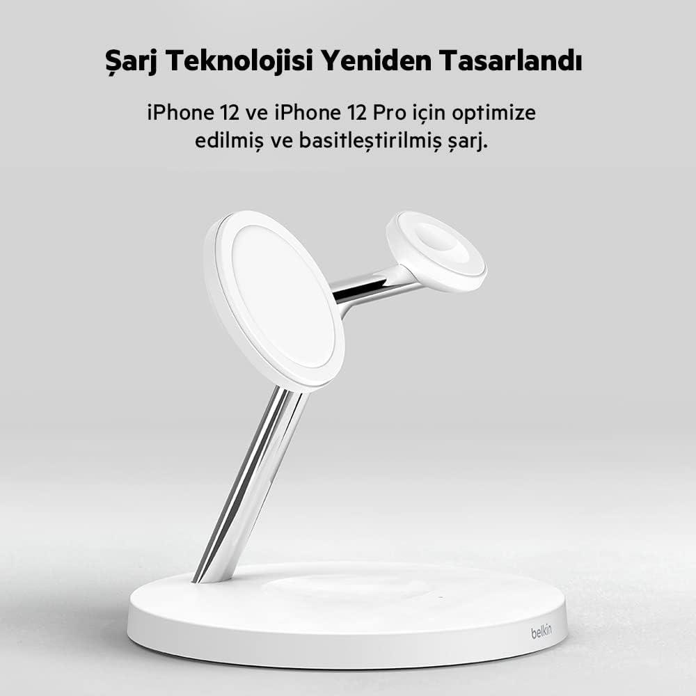 Belkin Magsafe 3 in 1 Apple Ürünleri için Kablosuz Şarj Cihazı WIZ009VFWH - Beyaz 