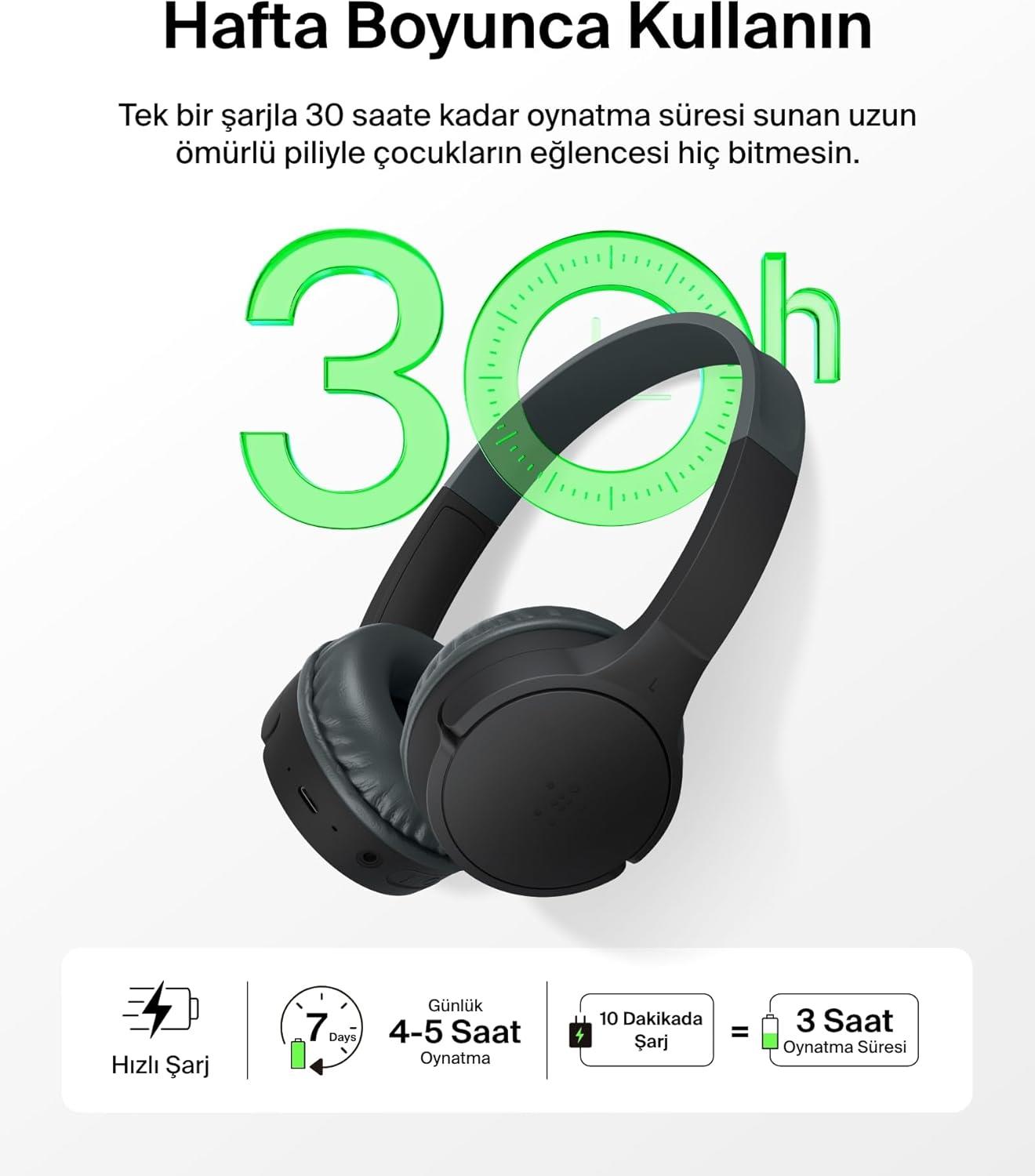Belkin SoundForm mini Kablosuz Çocuk Kulaklığı, Siyah