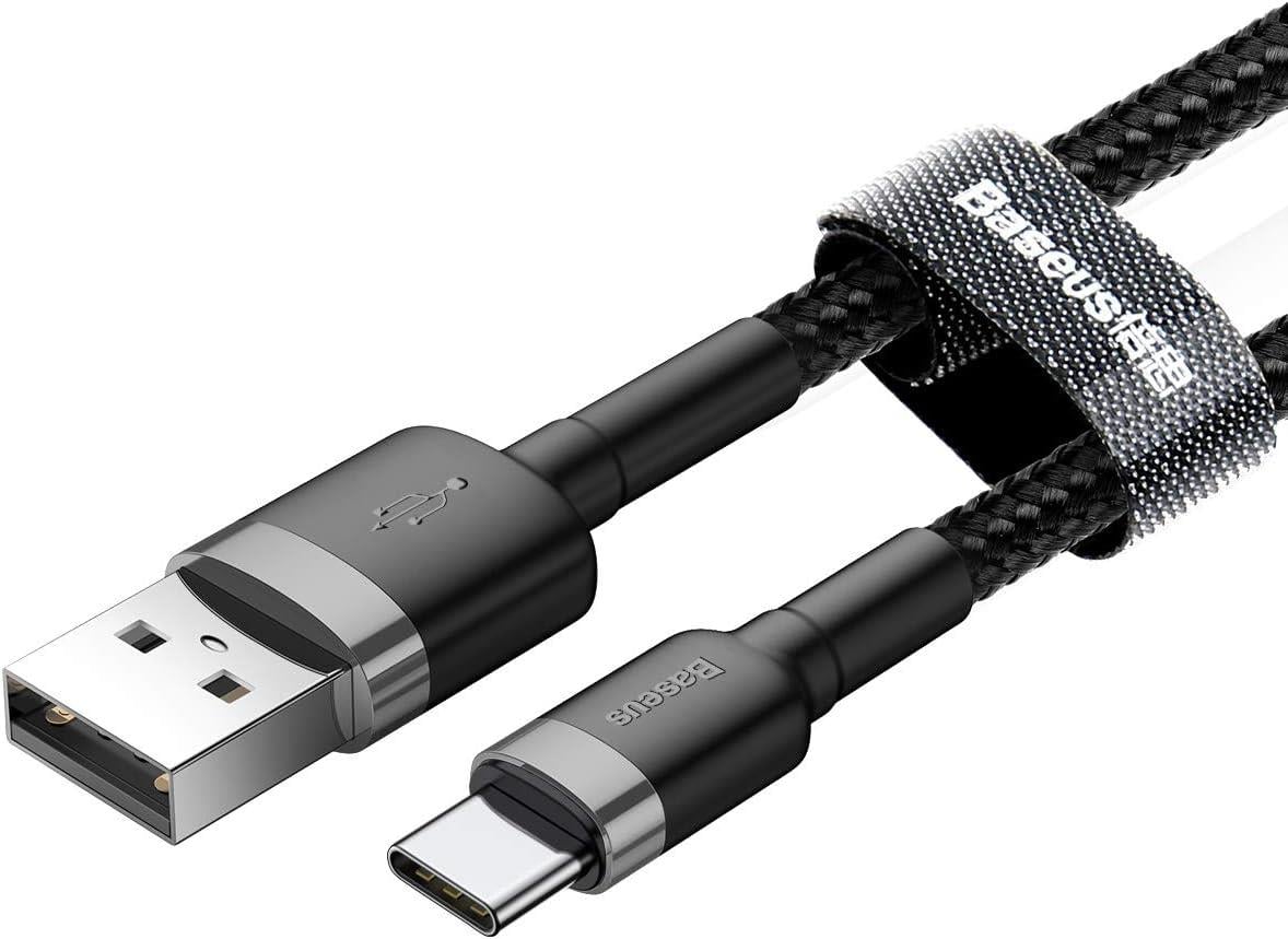 Baseus Cafule Serisi, Şarj & Data Aktarım Kablosu, Gri - Siyah, 2 m, 2 A, USB Type-A & USB Type-C