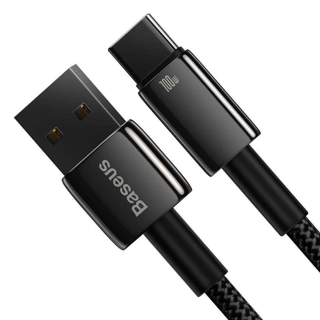 Baseus Tungsten Gold Hızlı Şarj Data Kablosu USB to Type-C 100W 2m Siyah