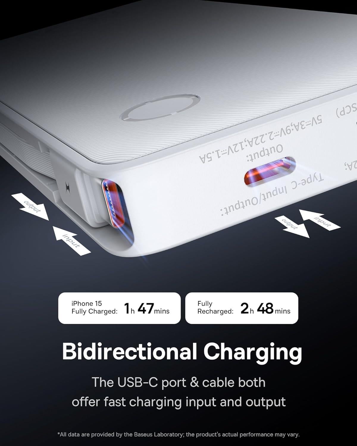 Baseus Airpow Lite Power Bank 10000mAh 22.5W Dual-Cable, Moon White